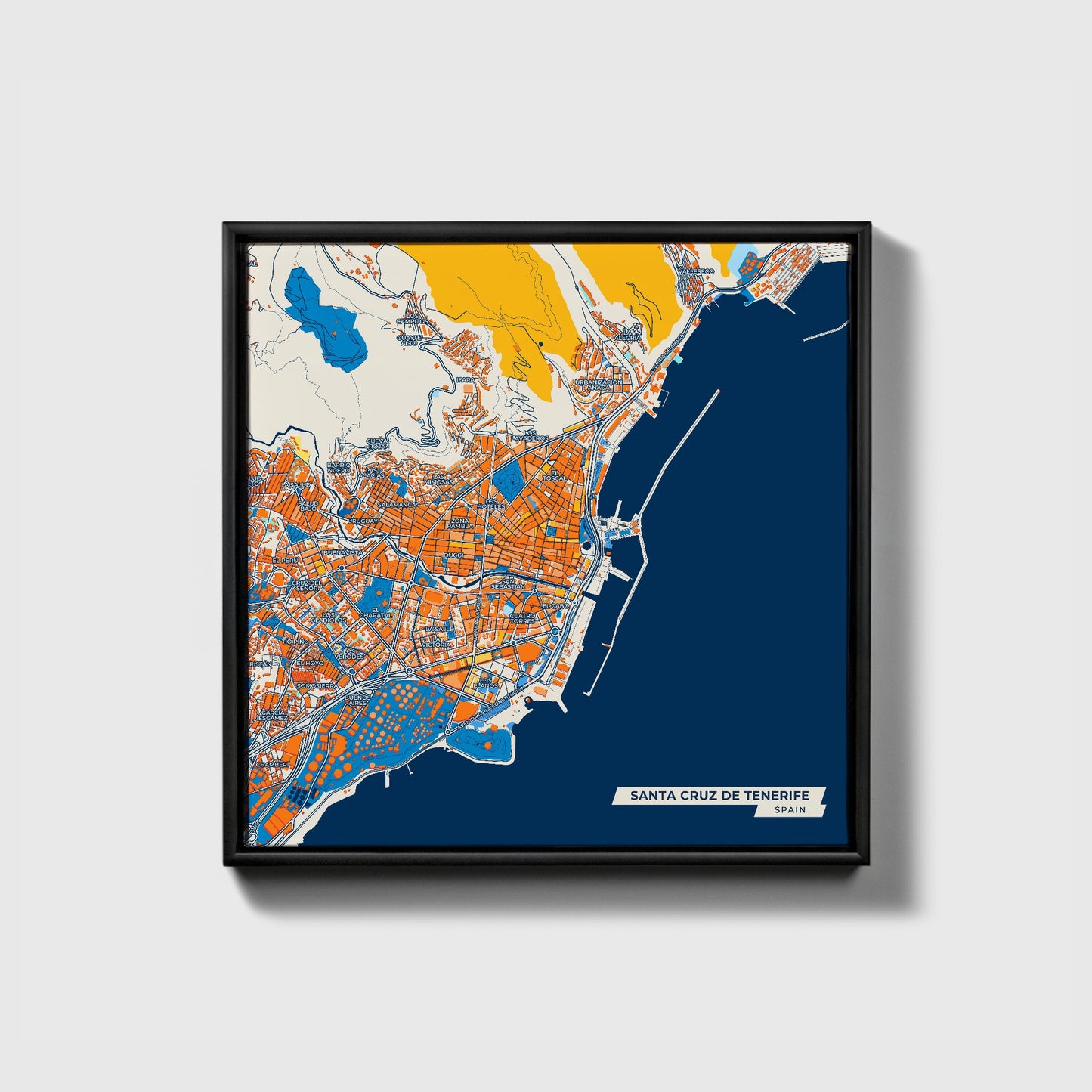 Santa Cruz De Tenerife Spain Colorful City Map Canvas Print • Black Framed