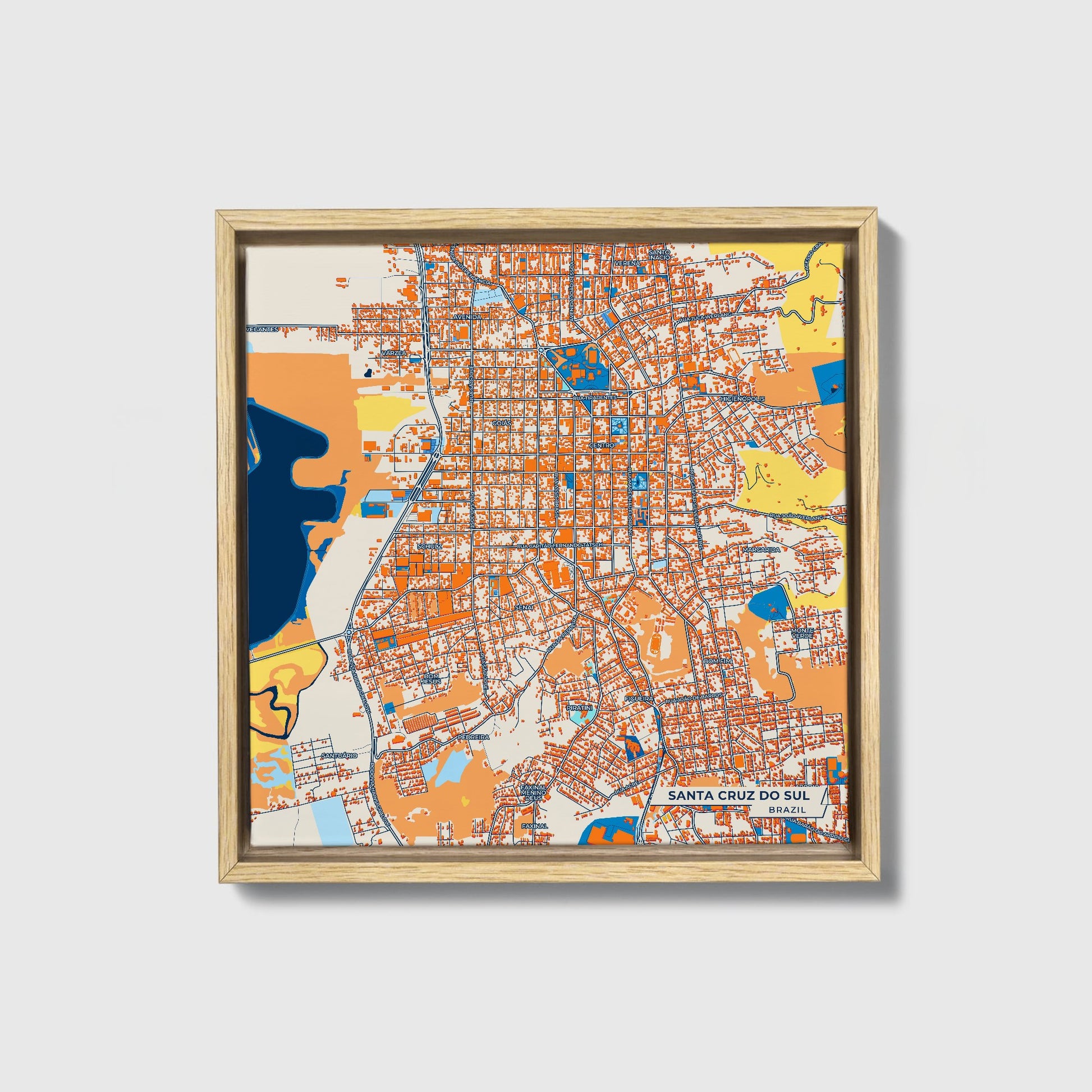 Santa Cruz Do Sul Brazil Colorful City Map Canvas Print • Natural Wooden Framed