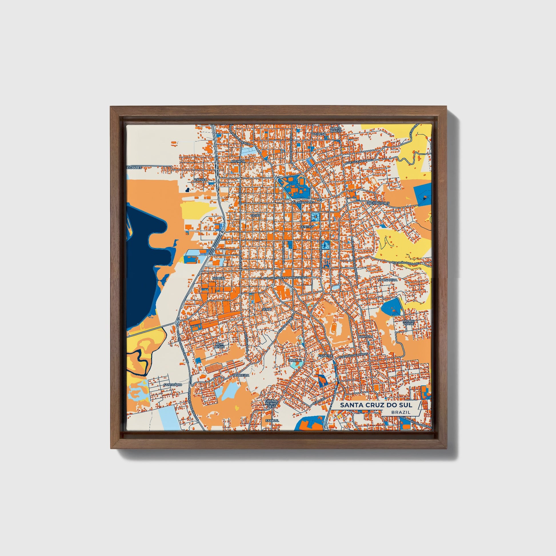 Santa Cruz Do Sul Brazil Colorful City Map Canvas Print • Dark Wooden Framed