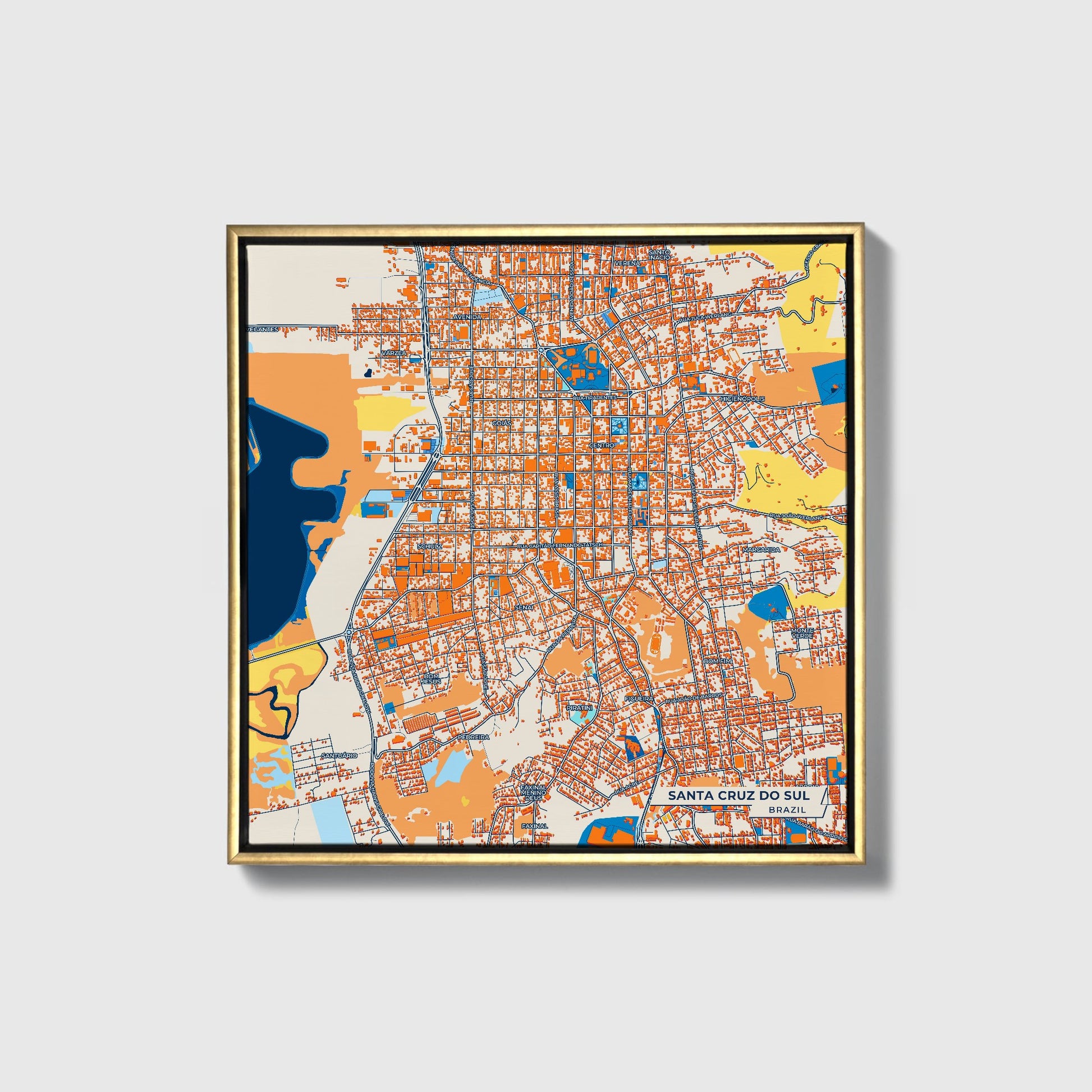 Santa Cruz Do Sul Brazil Colorful City Map Canvas Print • Gold Framed