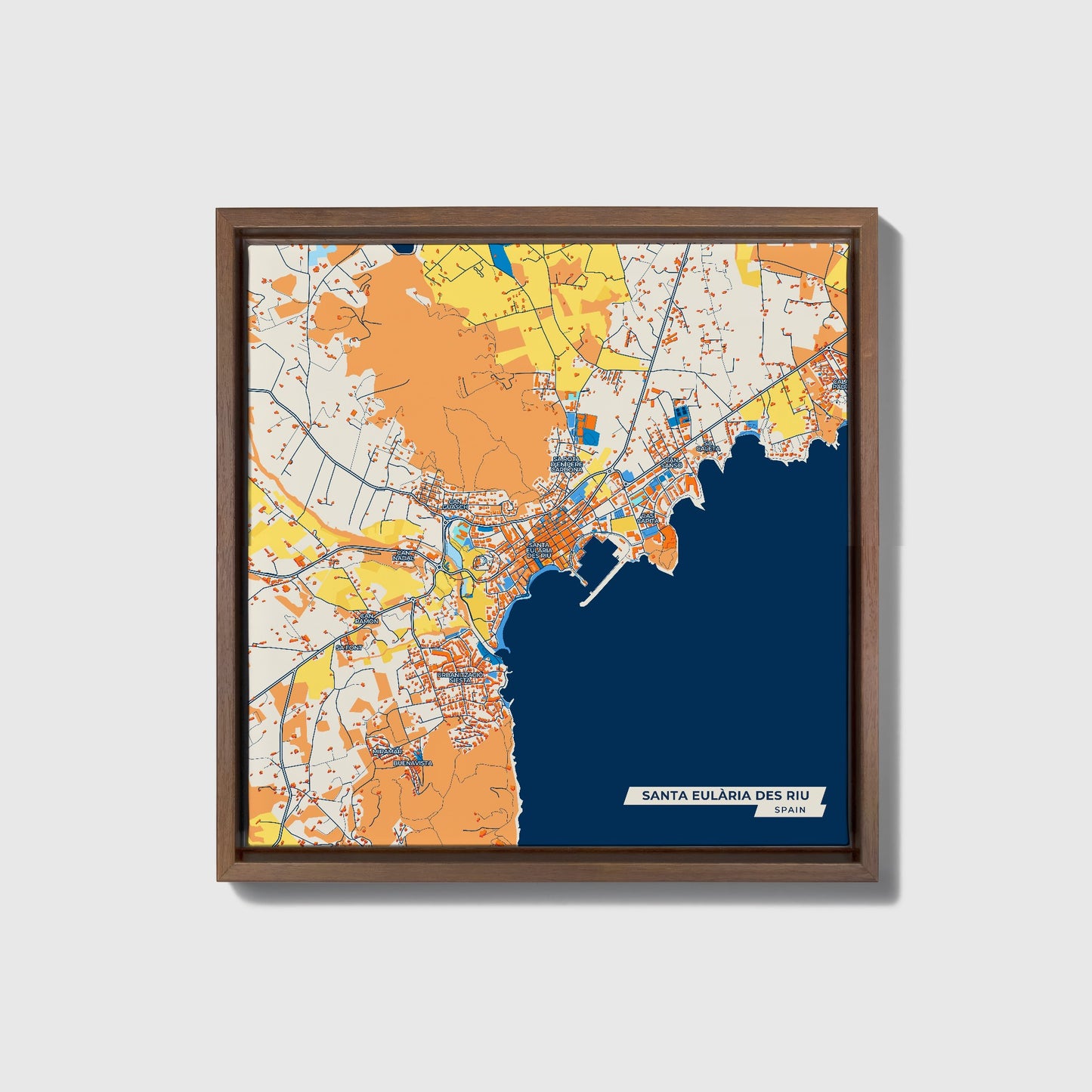 Santa Eulària Des Riu Spain Colorful City Map Canvas Print • Dark Wooden Framed