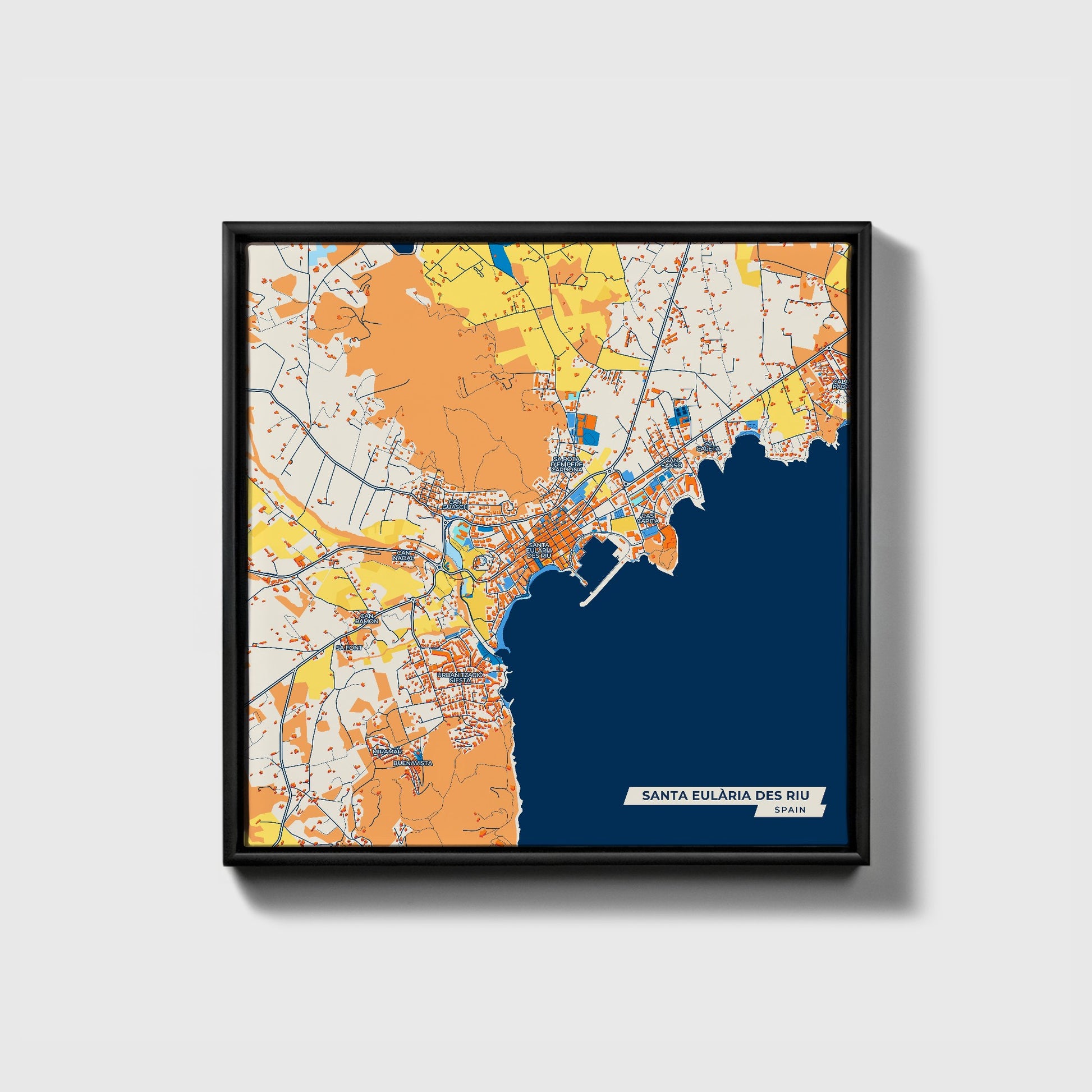 Santa Eulària Des Riu Spain Colorful City Map Canvas Print • Black Framed