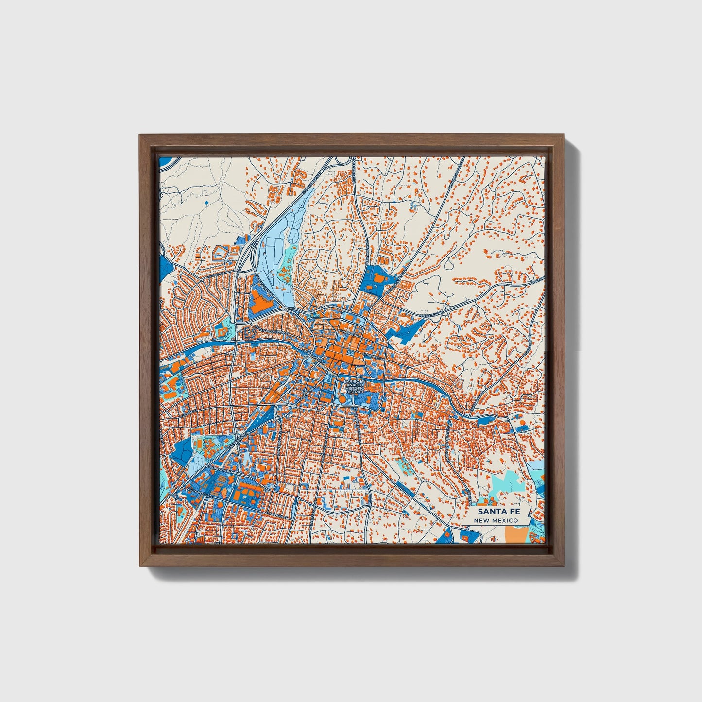 Santa Fe New Mexico Colorful City Map Canvas Print • Dark Wooden Framed