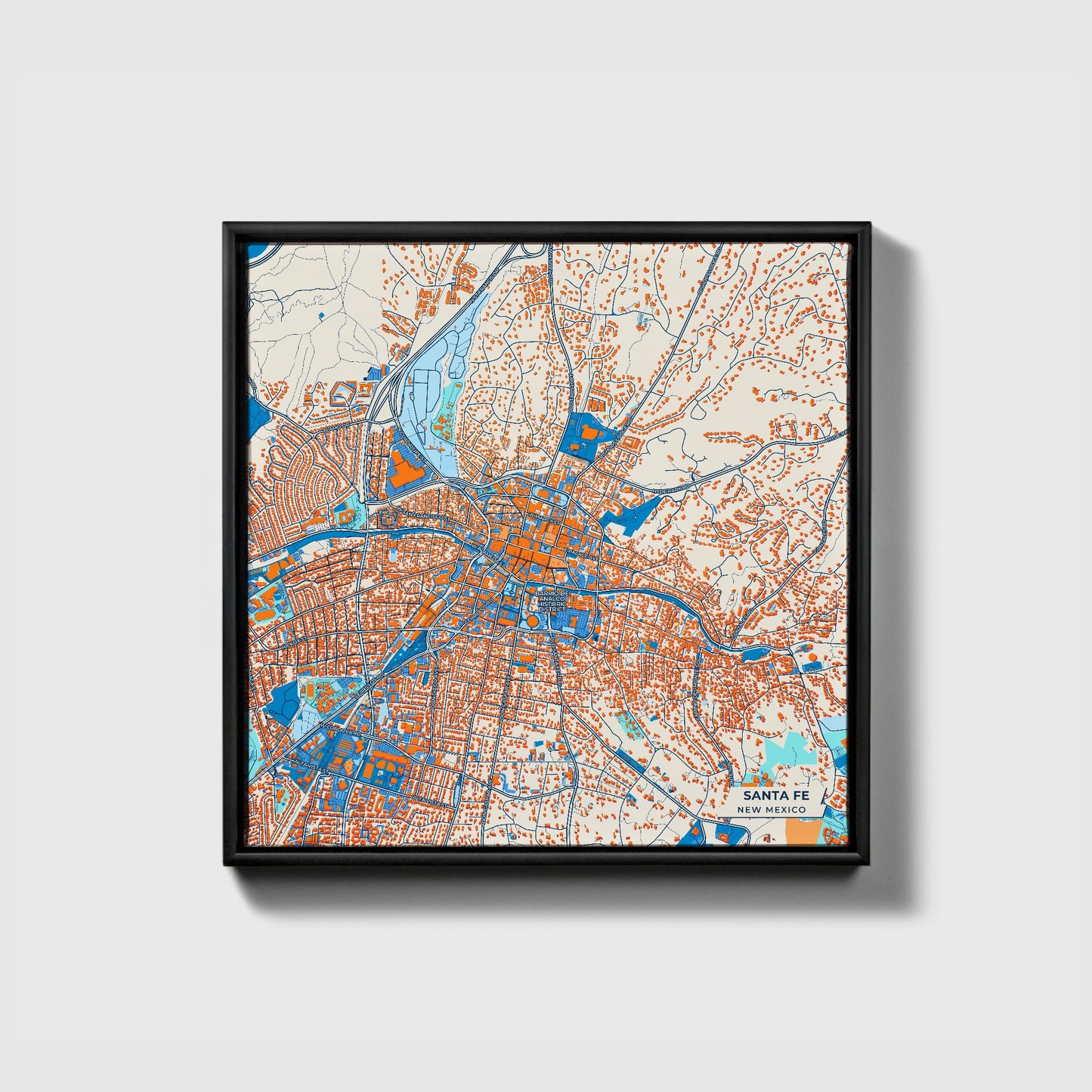 Santa Fe New Mexico Colorful City Map Canvas Print • Black Framed