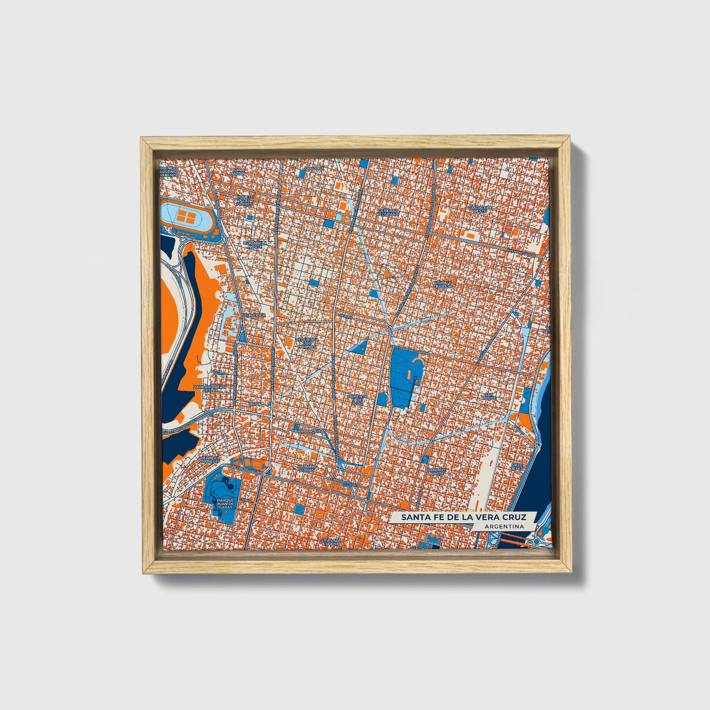 Santa Fe De La Vera Cruz Argentina Colorful City Map Canvas Print • Natural Wooden Framed