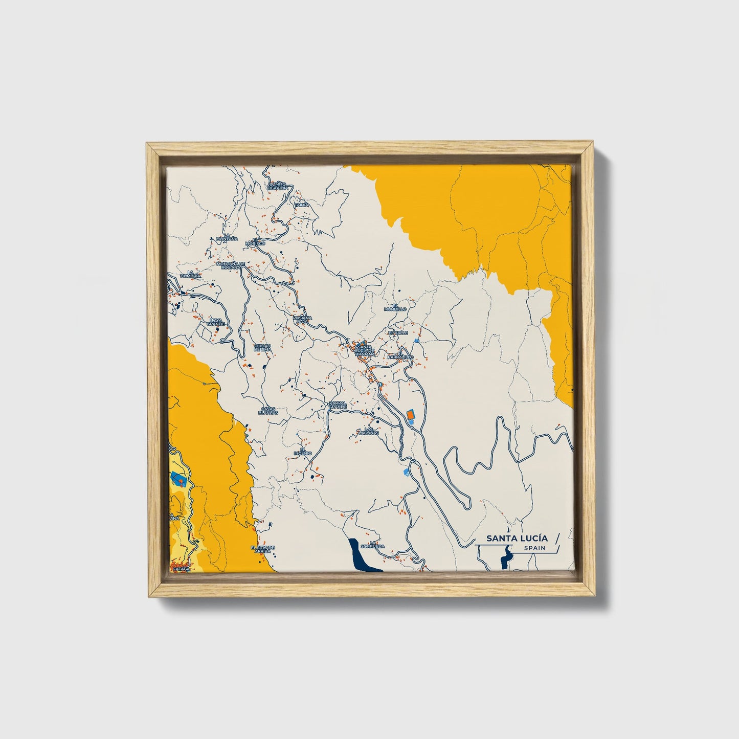 Santa Lucía Spain Colorful City Map Canvas Print • Natural Wooden Framed