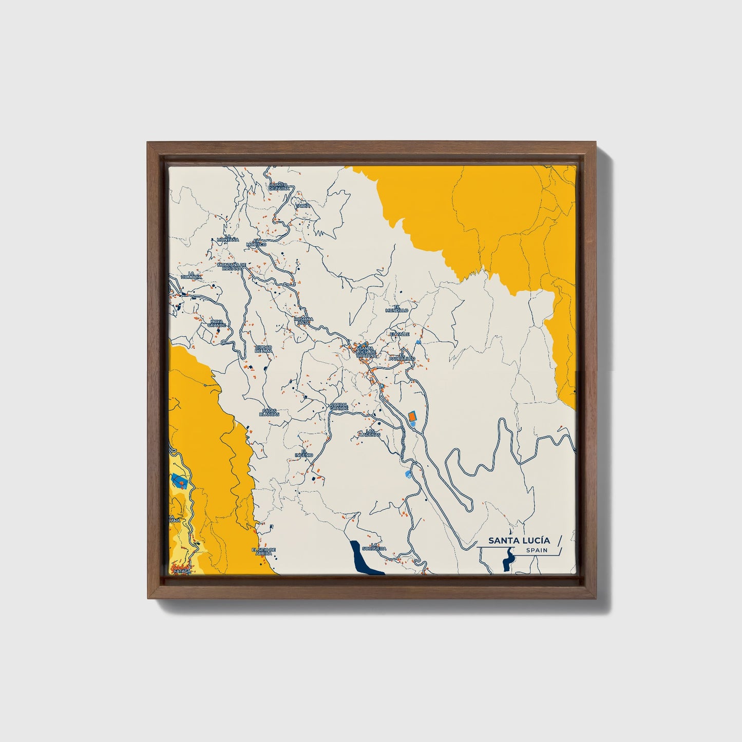 Santa Lucía Spain Colorful City Map Canvas Print • Dark Wooden Framed