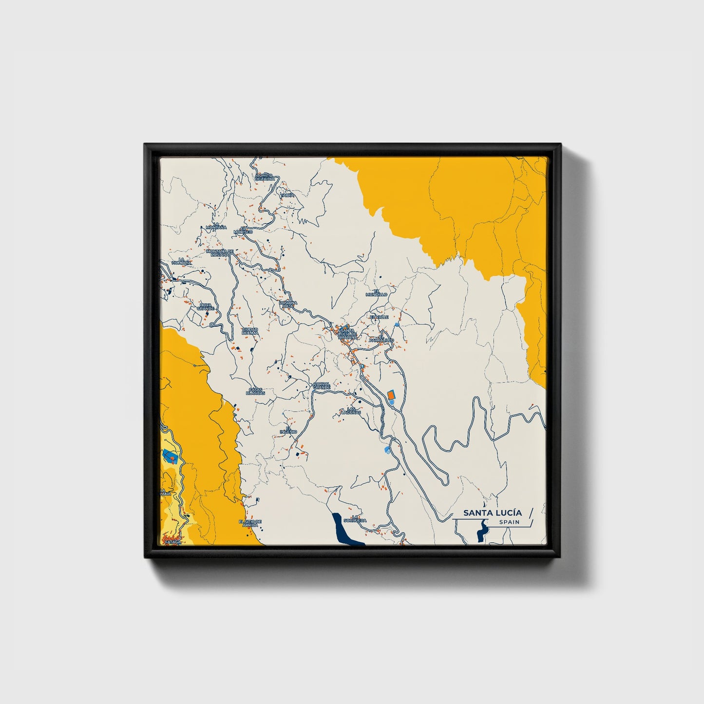 Santa Lucía Spain Colorful City Map Canvas Print • Black Framed
