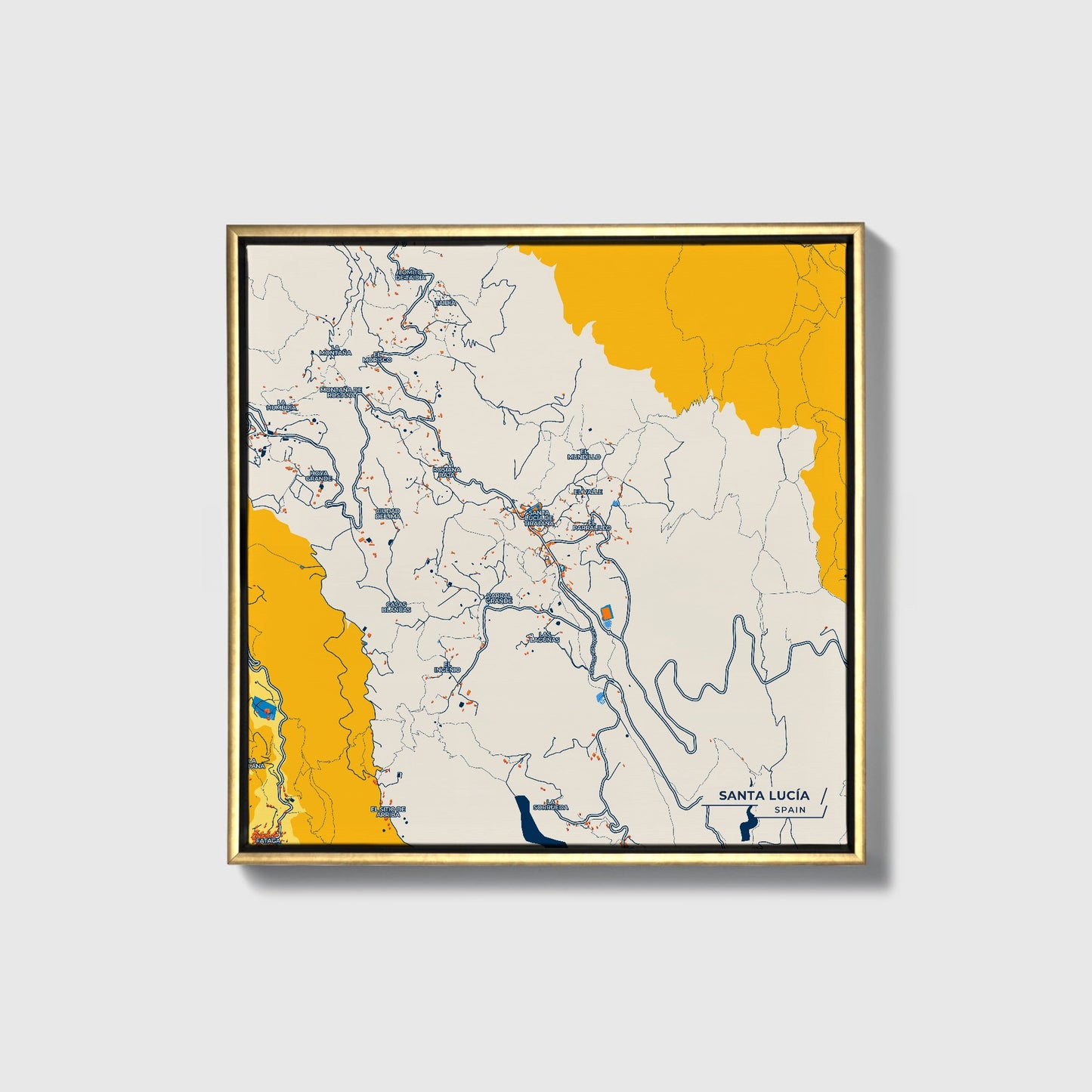 Santa Lucía Spain Colorful City Map Canvas Print • Gold Framed