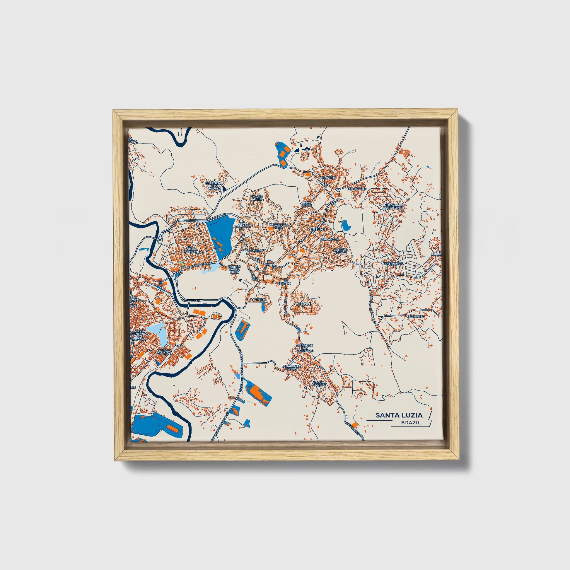 Santa Luzia Brazil Colorful City Map Canvas Print • Natural Wooden Framed