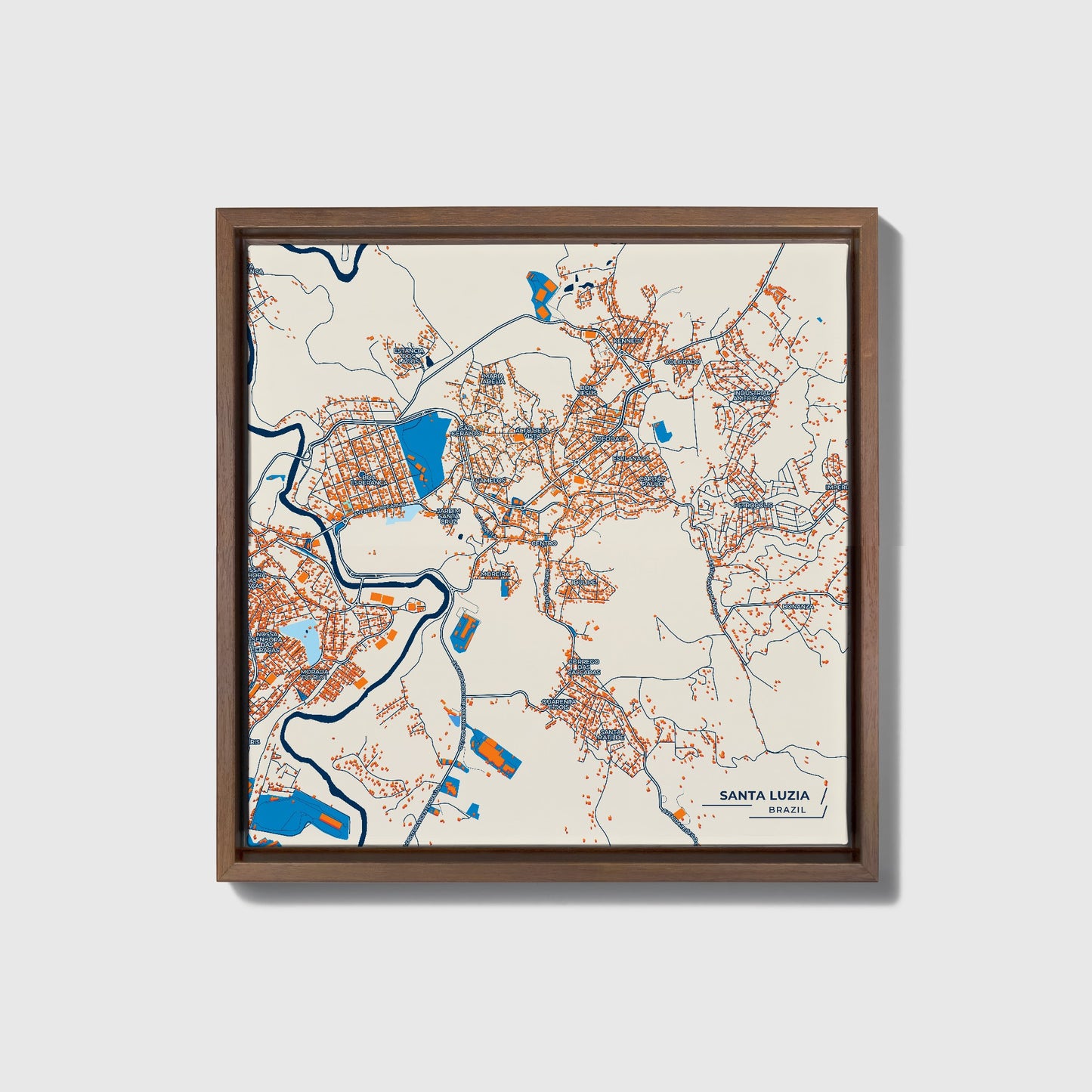 Santa Luzia Brazil Colorful City Map Canvas Print • Dark Wooden Framed