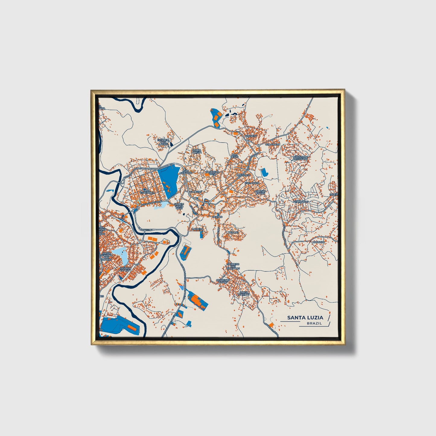 Santa Luzia Brazil Colorful City Map Canvas Print • Gold Framed