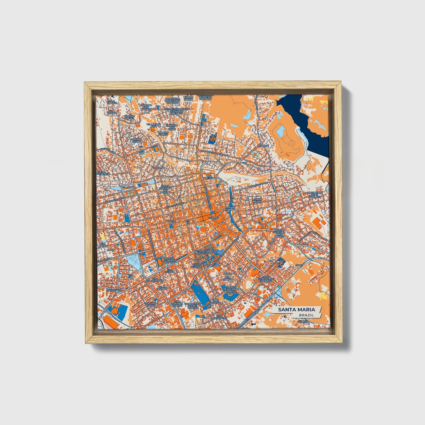 Santa Maria Brazil Colorful City Map Canvas Print • Natural Wooden Framed