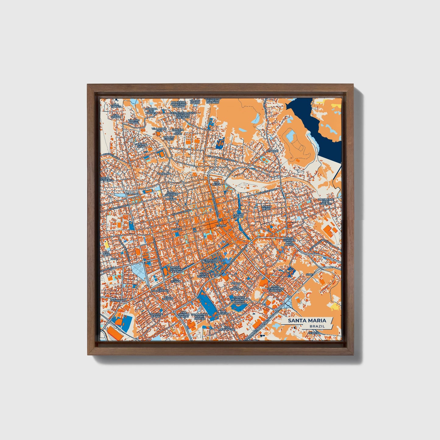 Santa Maria Brazil Colorful City Map Canvas Print • Dark Wooden Framed