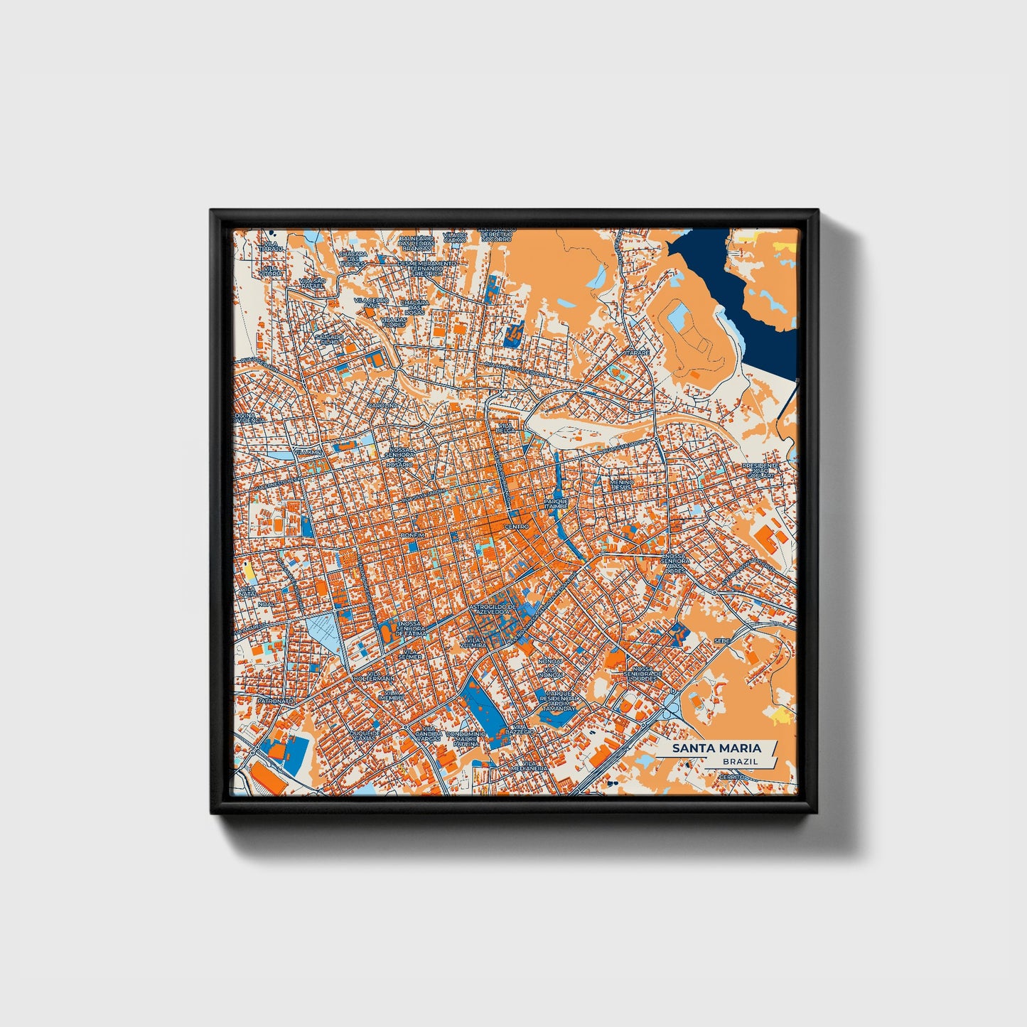 Santa Maria Brazil Colorful City Map Canvas Print • Black Framed