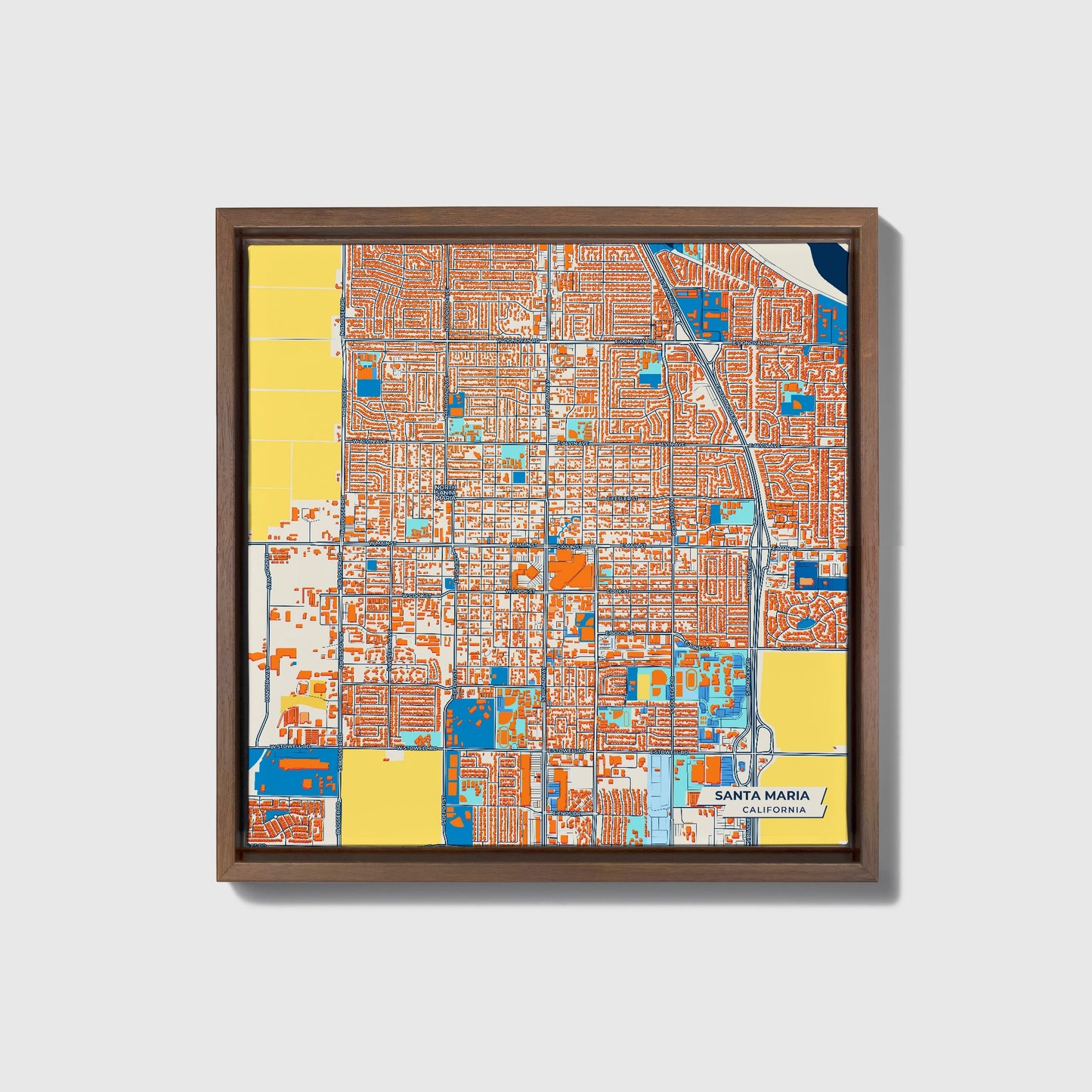 Santa Maria California Colorful City Map Canvas Print • Dark Wooden Framed