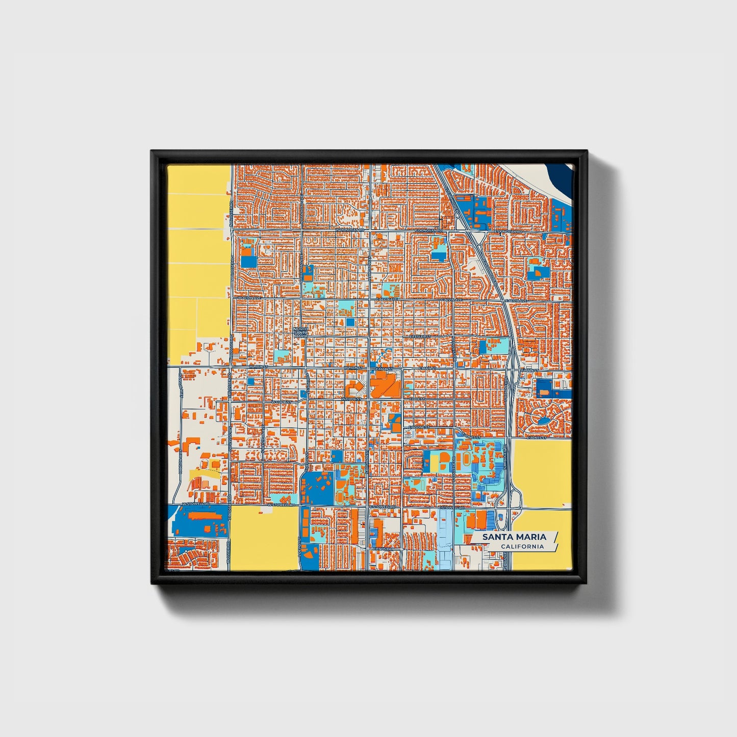 Santa Maria California Colorful City Map Canvas Print • Black Framed