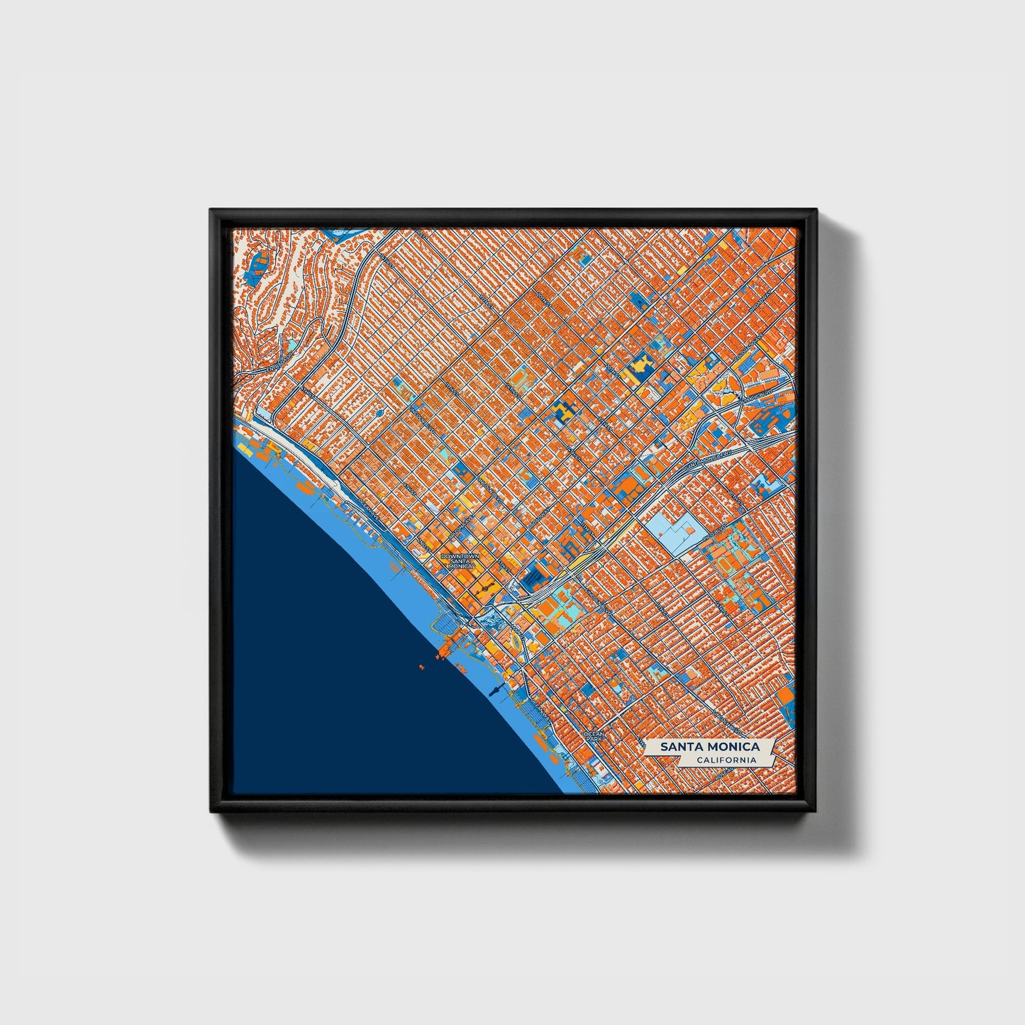 Santa Monica California Colorful City Map Canvas Print • Black Framed