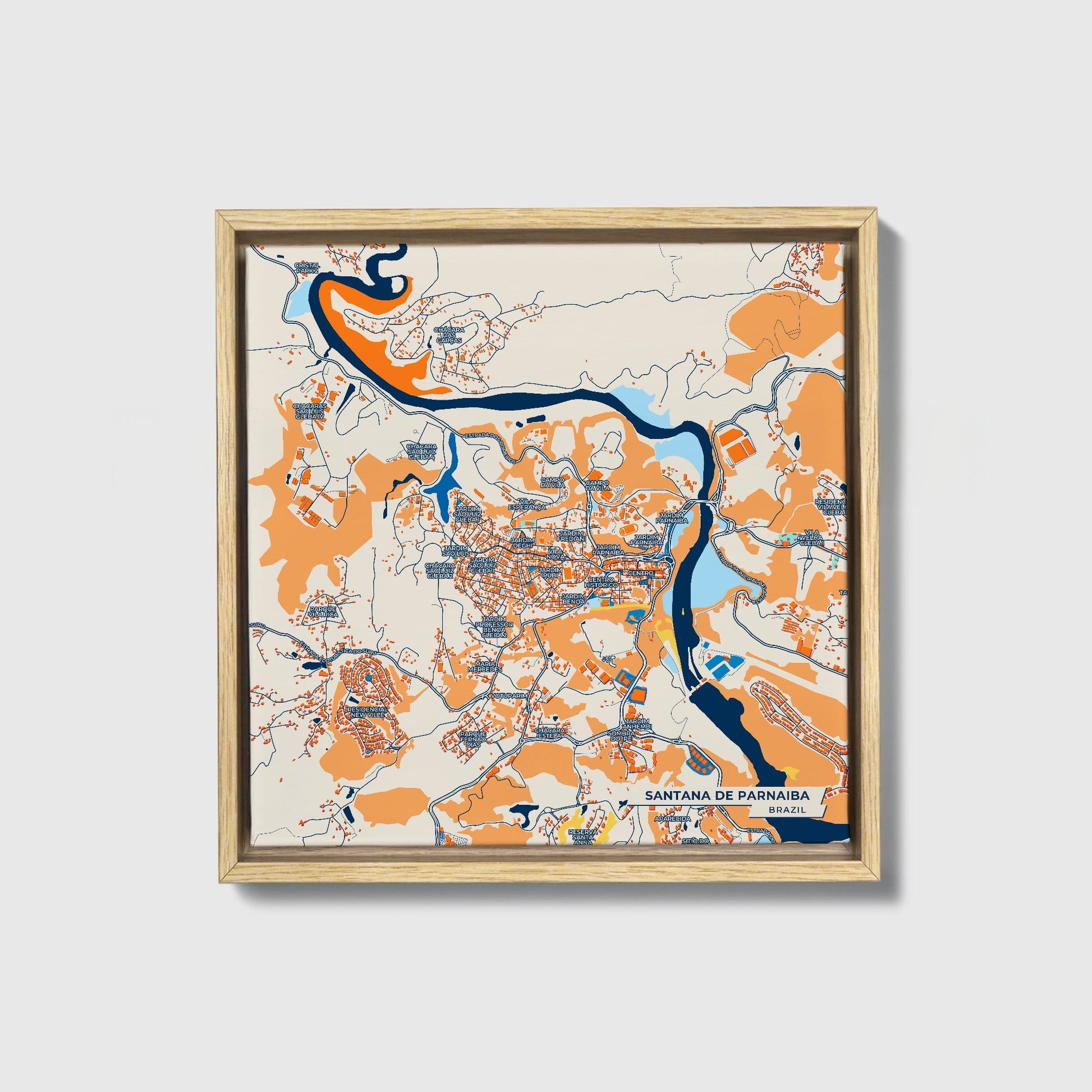 Santana De Parnaiba Brazil Colorful City Map Canvas Print • Natural Wooden Framed