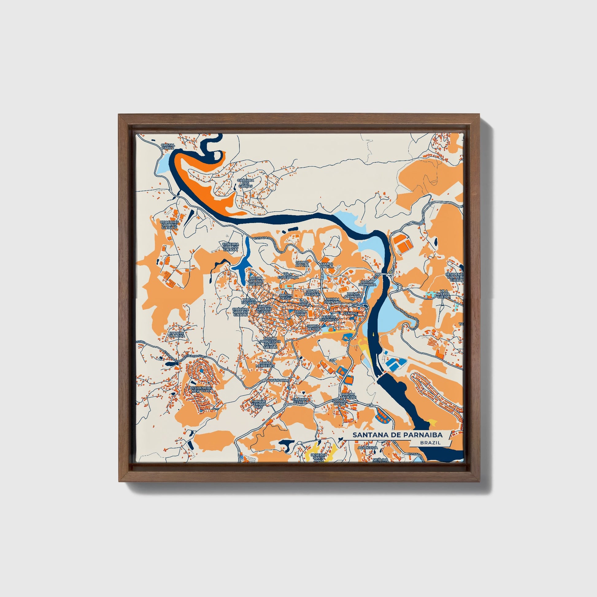 Santana De Parnaiba Brazil Colorful City Map Canvas Print • Dark Wooden Framed