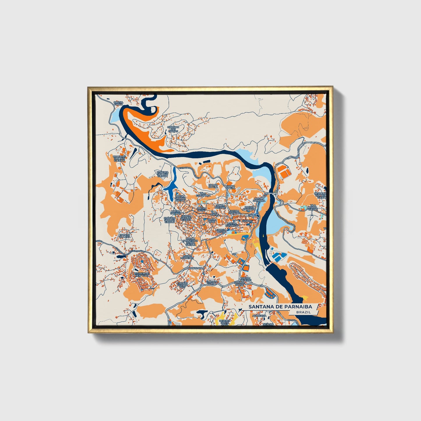 Santana De Parnaiba Brazil Colorful City Map Canvas Print • Gold Framed