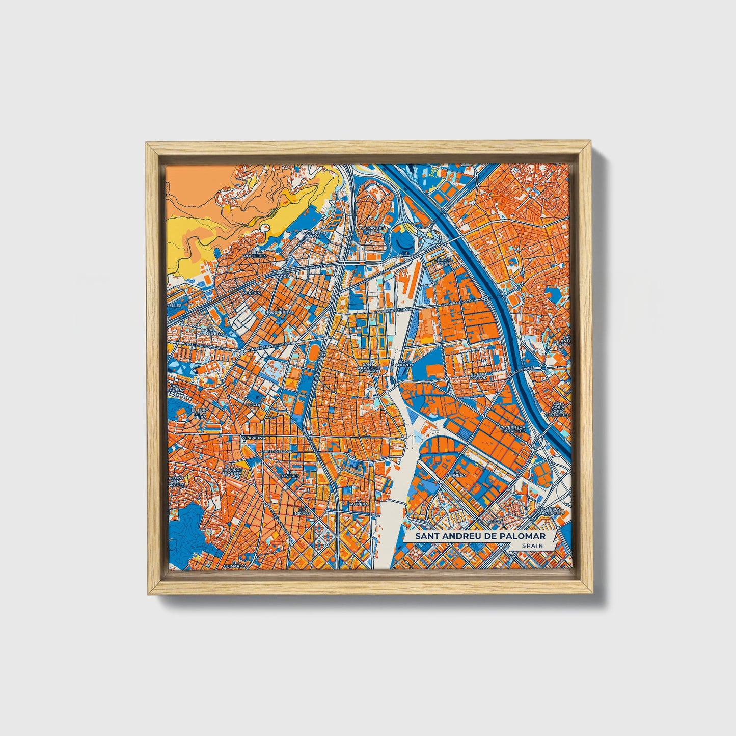 Sant Andreu De Palomar Spain Colorful City Map Canvas Print • Natural Wooden Framed