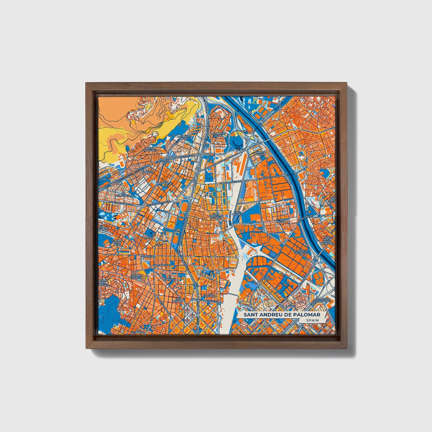 Sant Andreu De Palomar Spain Colorful City Map Canvas Print • Dark Wooden Framed