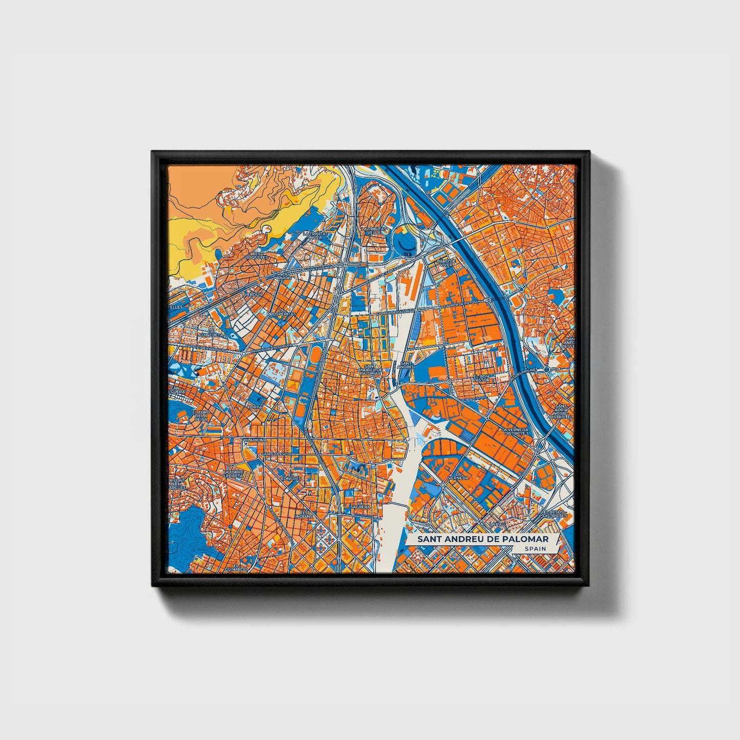 Sant Andreu De Palomar Spain Colorful City Map Canvas Print • Black Framed