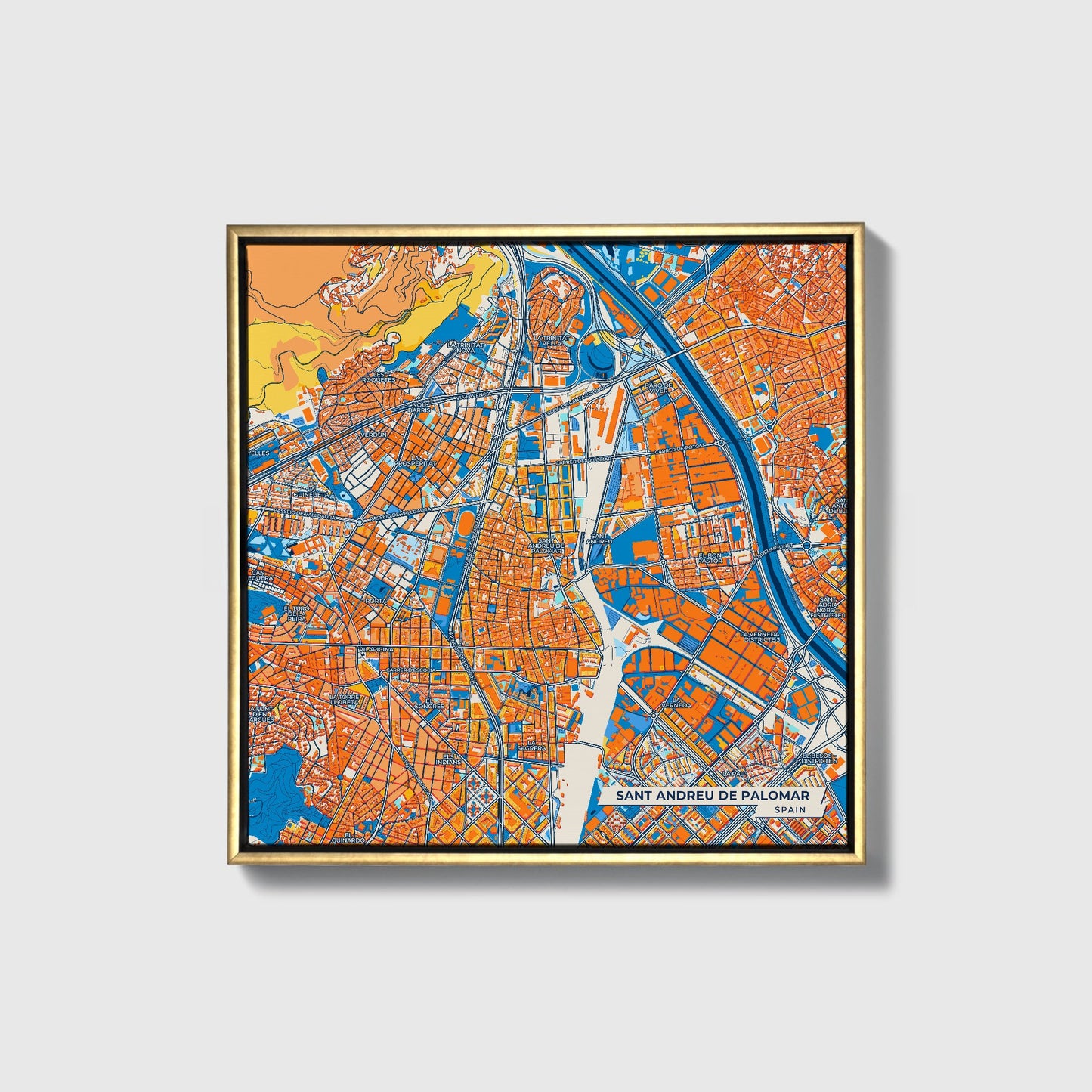 Sant Andreu De Palomar Spain Colorful City Map Canvas Print • Gold Framed