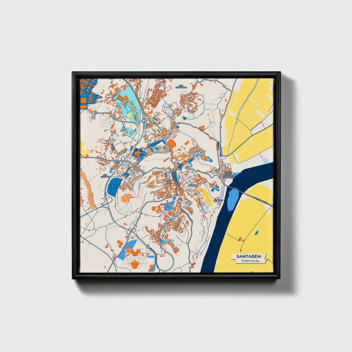 Santarém Portugal Colorful City Map Canvas Print • Black Framed