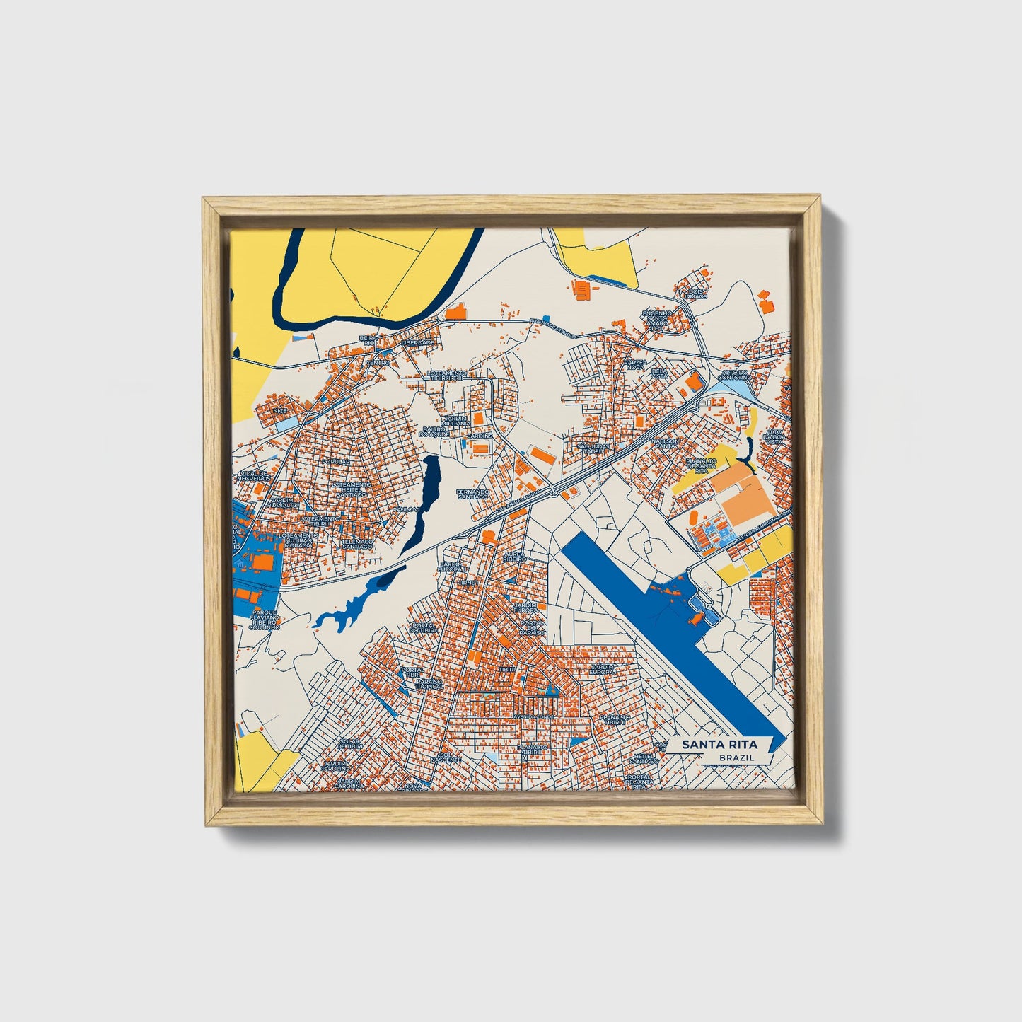 Santa Rita Brazil Colorful City Map Canvas Print • Natural Wooden Framed