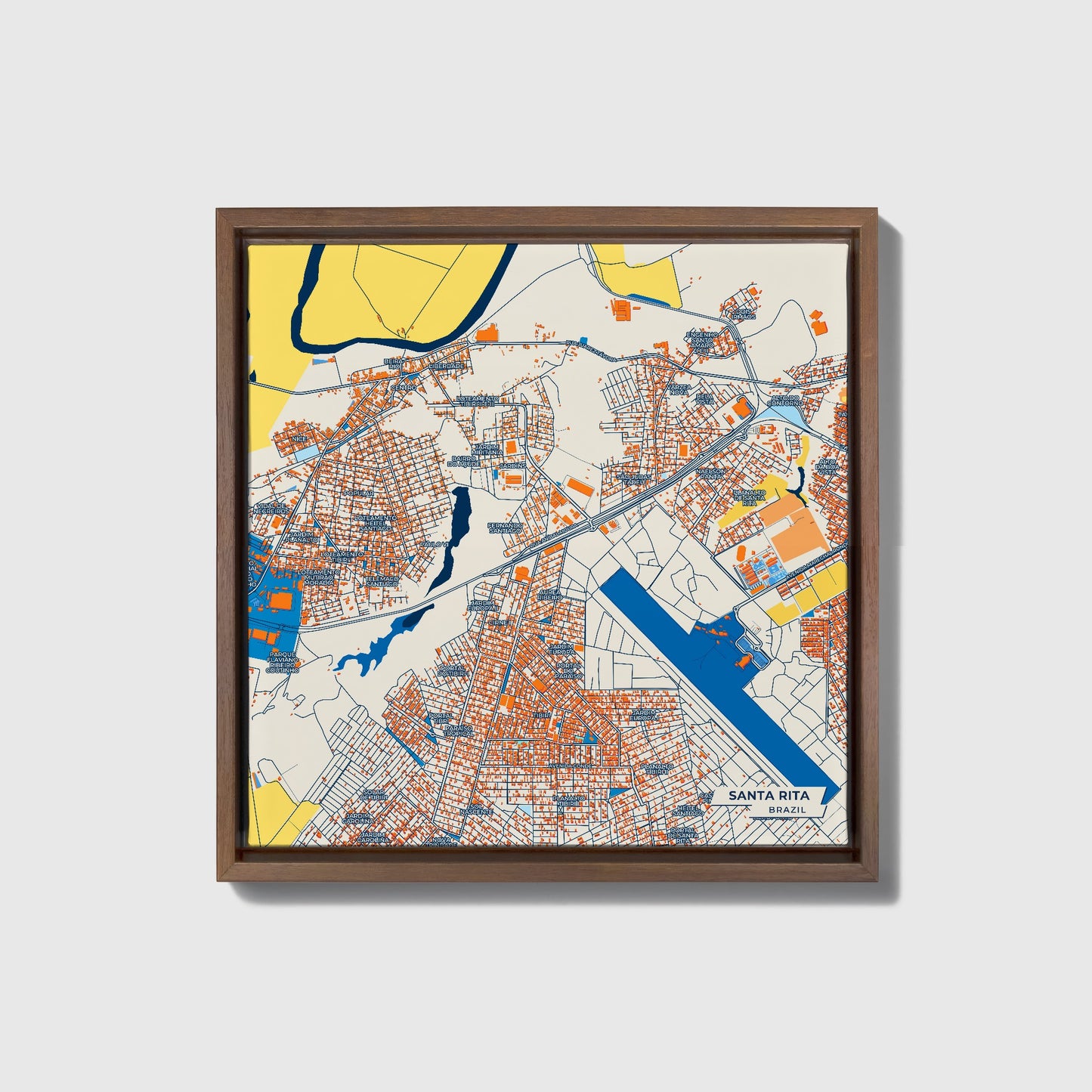 Santa Rita Brazil Colorful City Map Canvas Print • Dark Wooden Framed