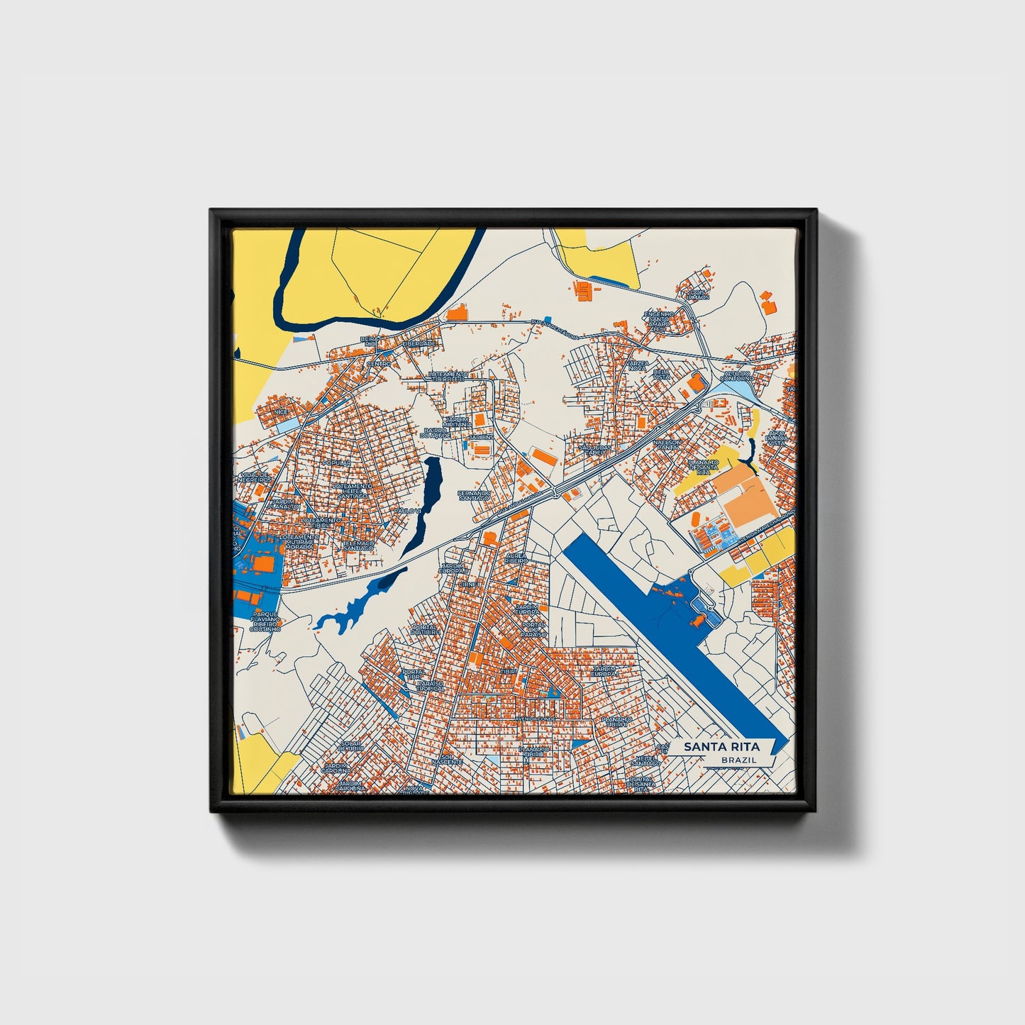 Santa Rita Brazil Colorful City Map Canvas Print • Black Framed