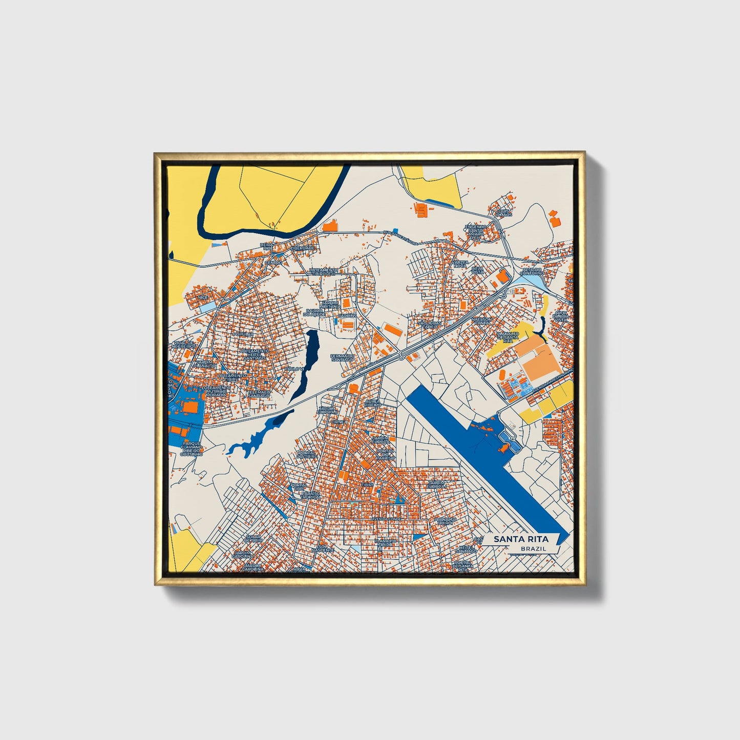 Santa Rita Brazil Colorful City Map Canvas Print • Gold Framed