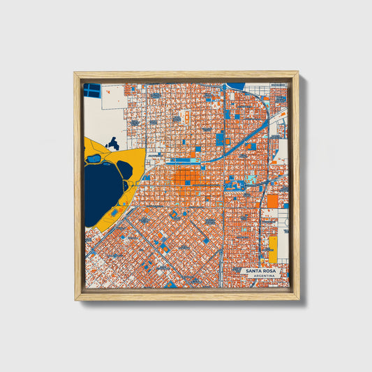 Santa Rosa Argentina Colorful City Map Canvas Print • Natural Wooden Framed