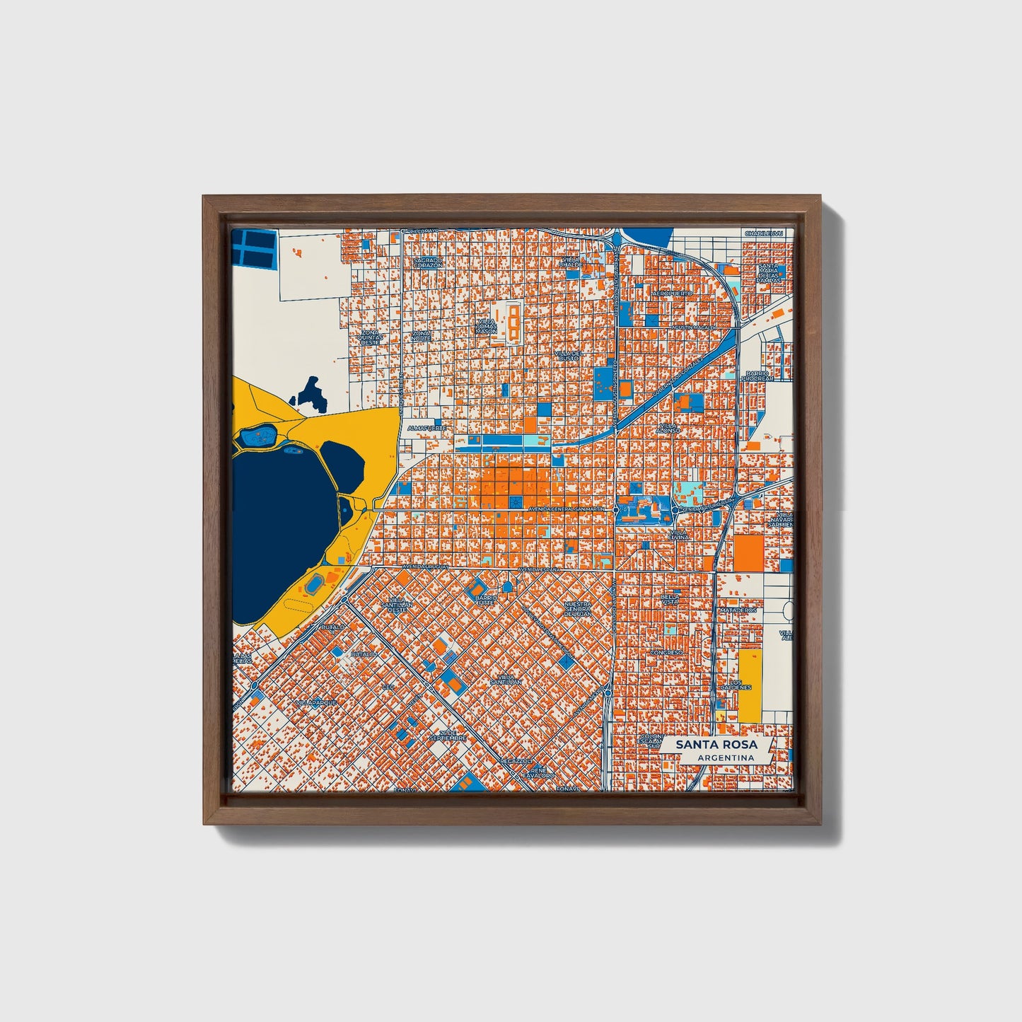 Santa Rosa Argentina Colorful City Map Canvas Print • Dark Wooden Framed