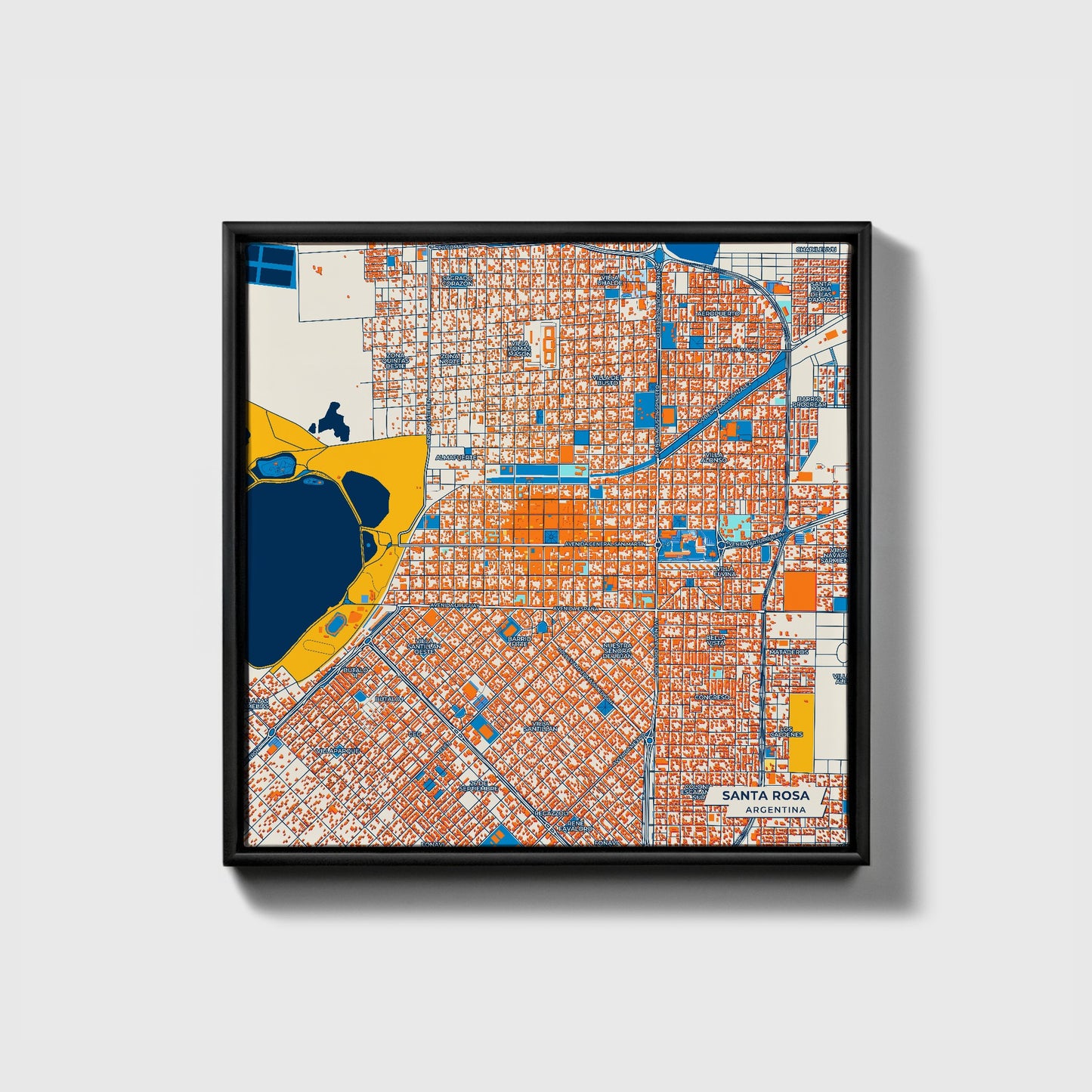Santa Rosa Argentina Colorful City Map Canvas Print • Black Framed