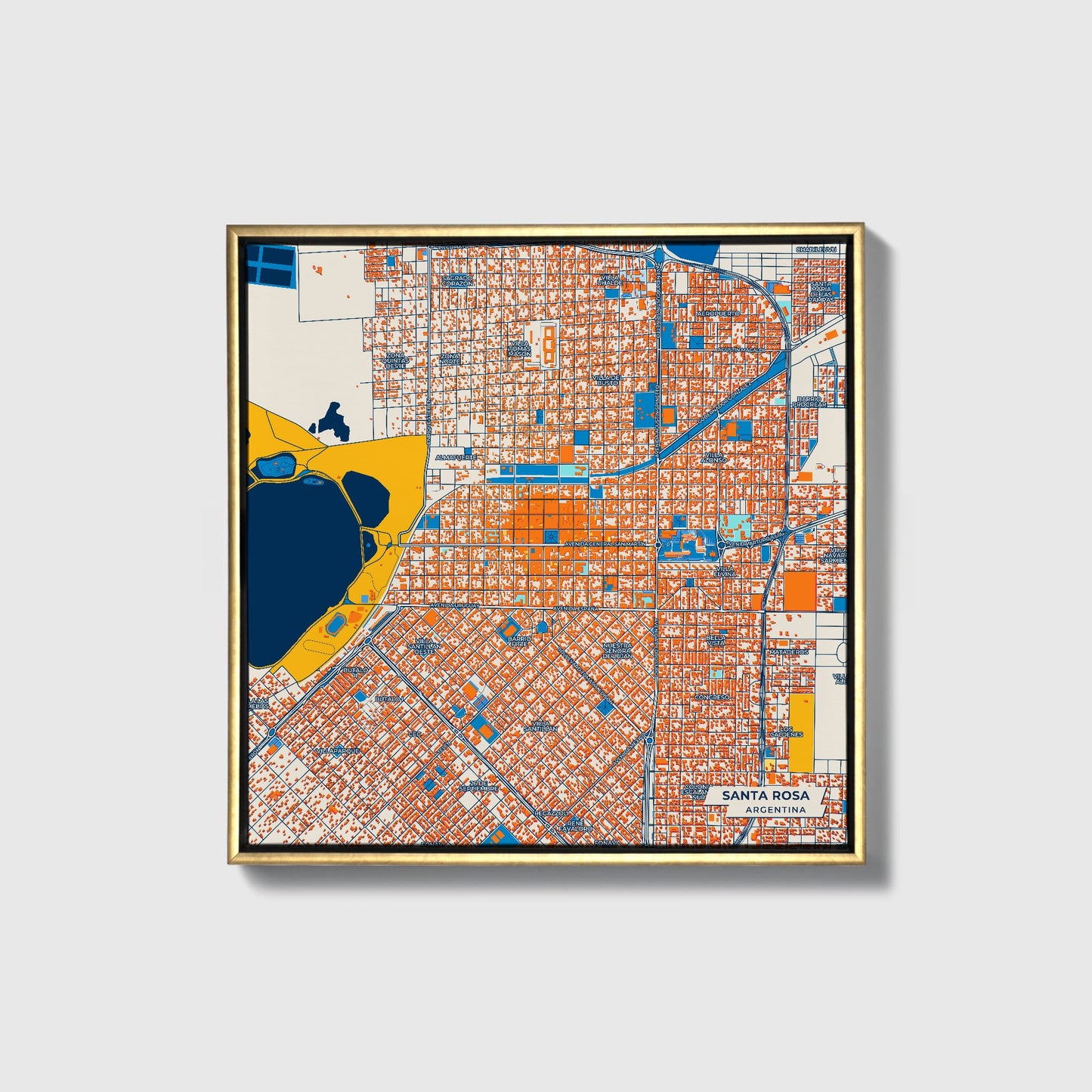 Santa Rosa Argentina Colorful City Map Canvas Print • Gold Framed