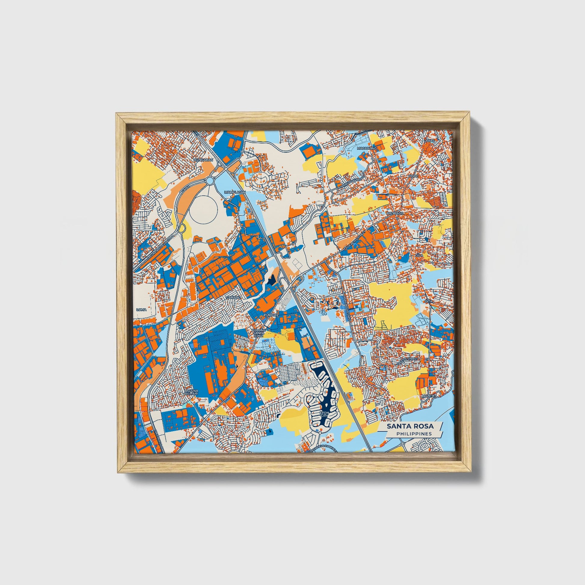 Santa Rosa Philippines Colorful City Map Canvas Print • Natural Wooden Framed