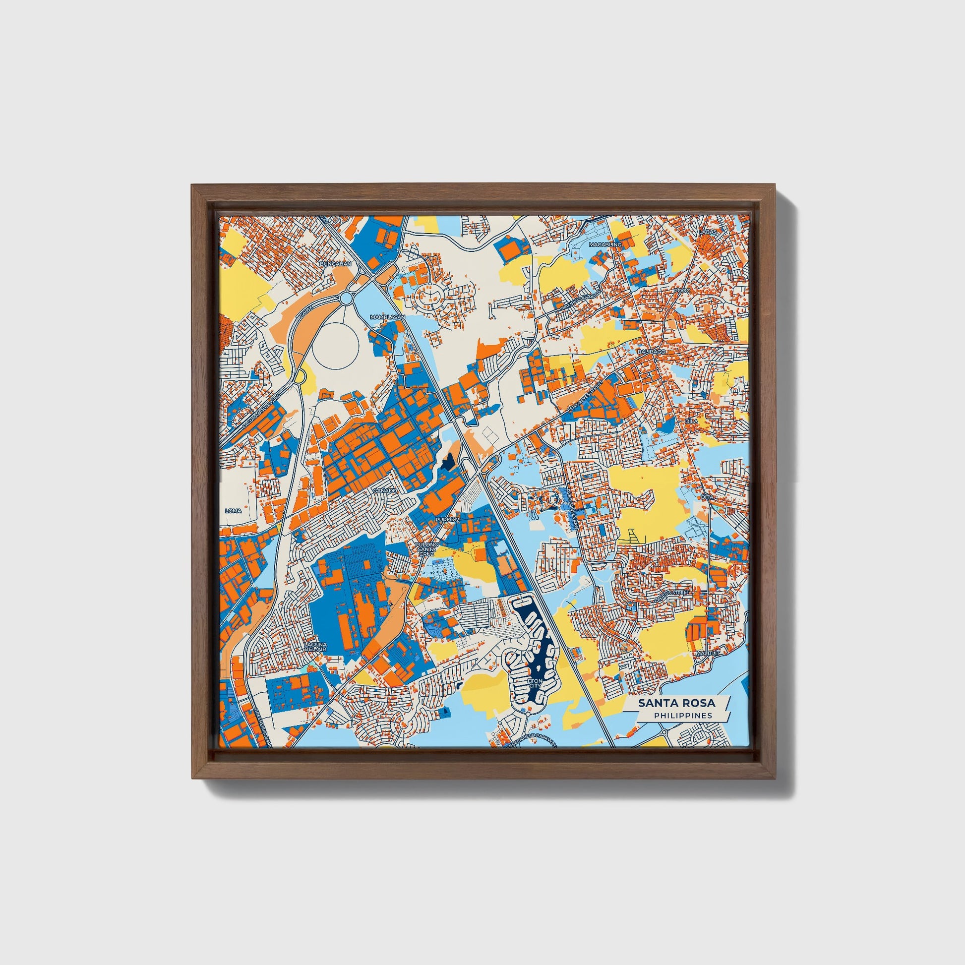 Santa Rosa Philippines Colorful City Map Canvas Print • Dark Wooden Framed