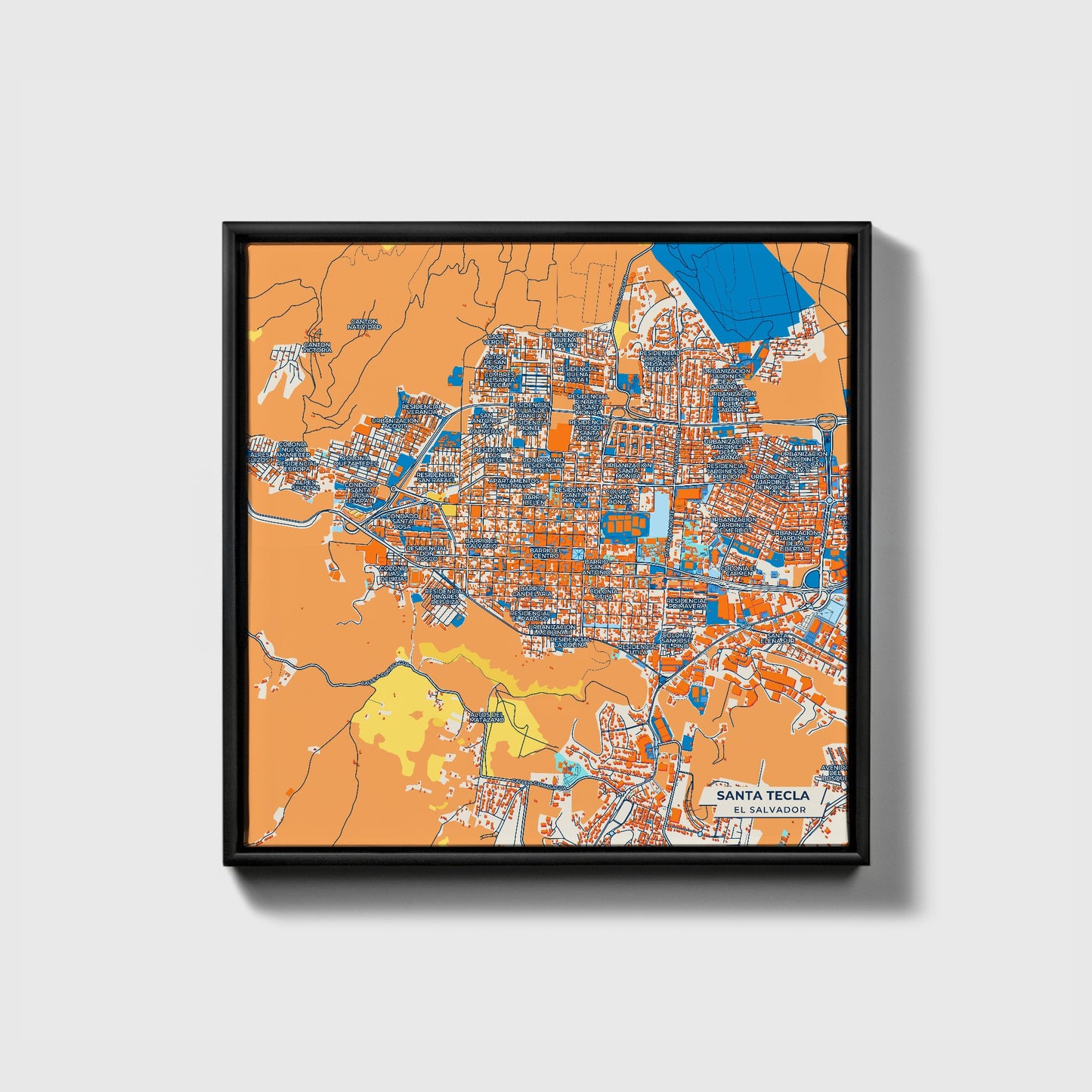 Santa Tecla El Salvador Colorful City Map Canvas Print • Black Framed