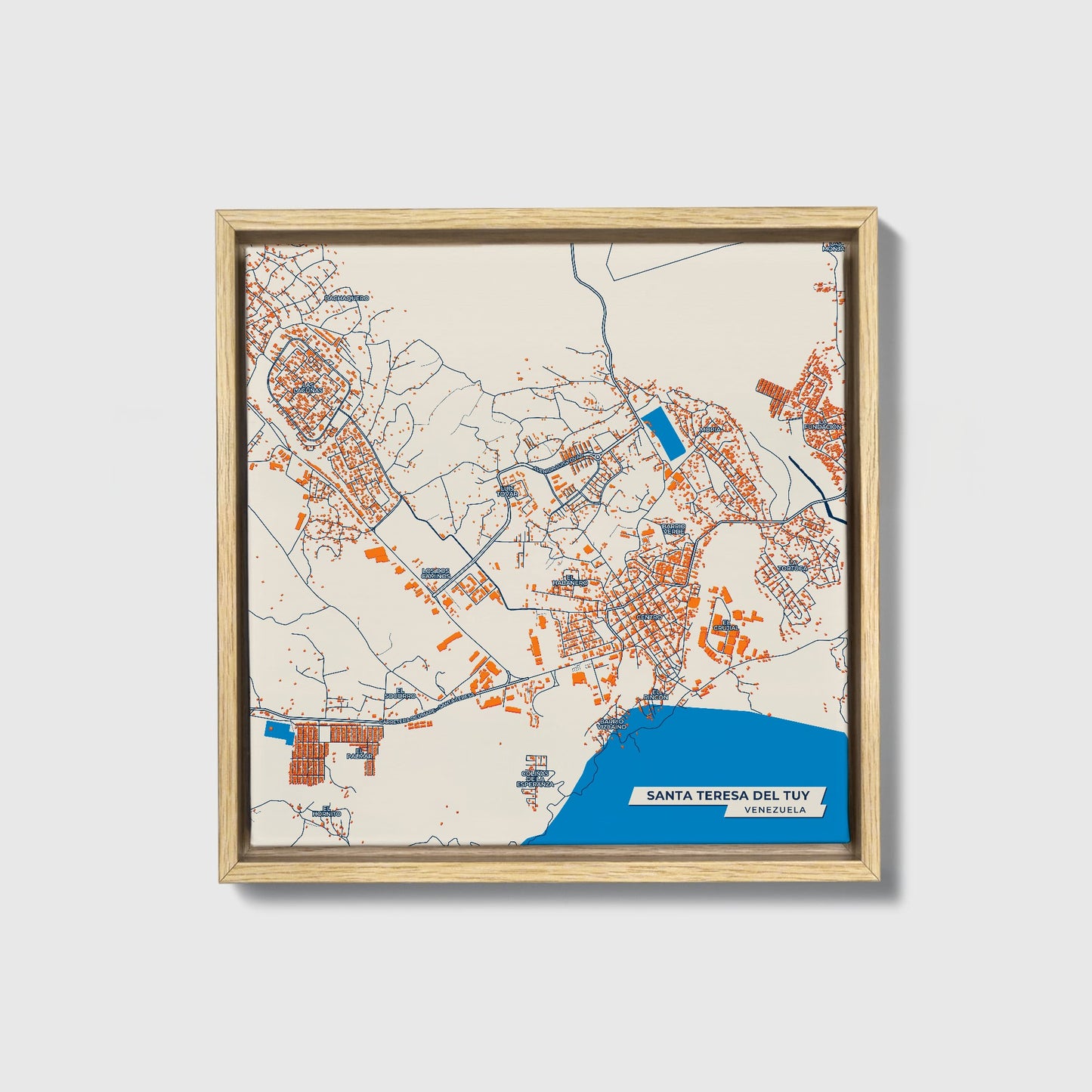 Santa Teresa Del Tuy Venezuela Colorful City Map Canvas Print • Natural Wooden Framed