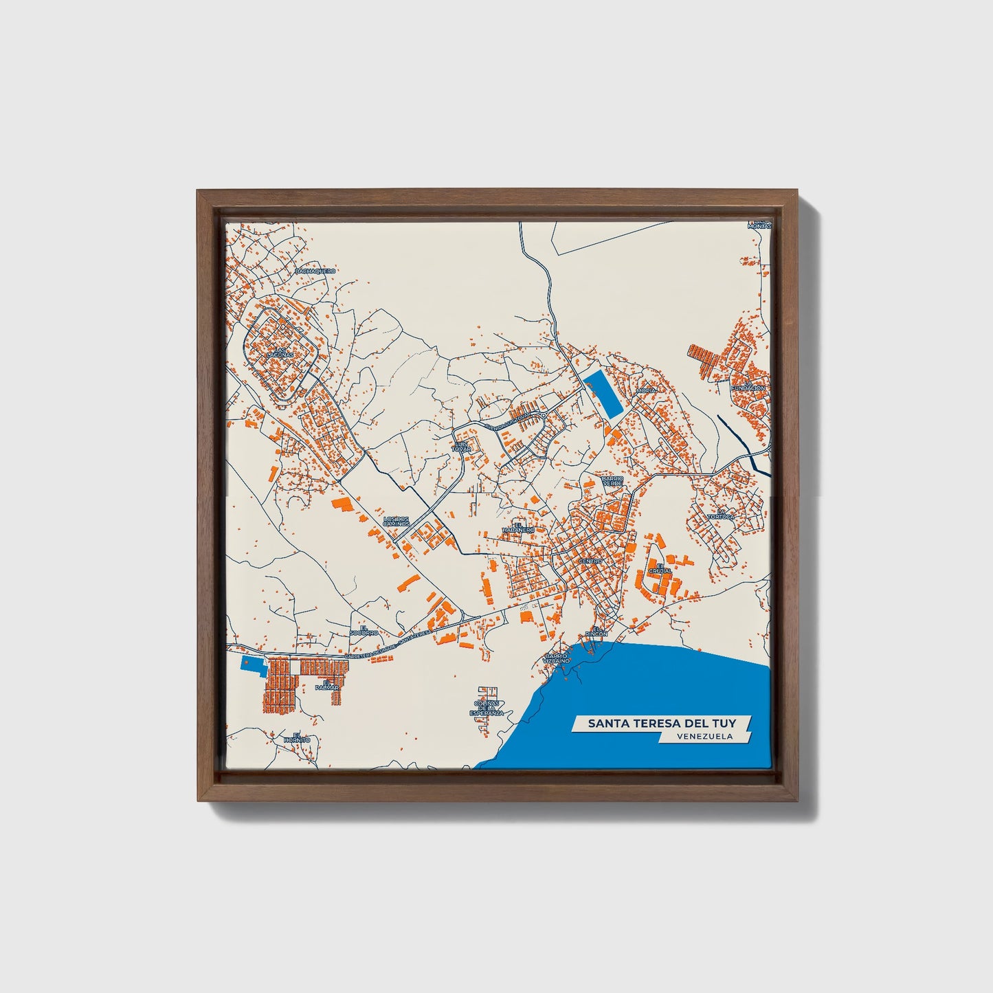 Santa Teresa Del Tuy Venezuela Colorful City Map Canvas Print • Dark Wooden Framed