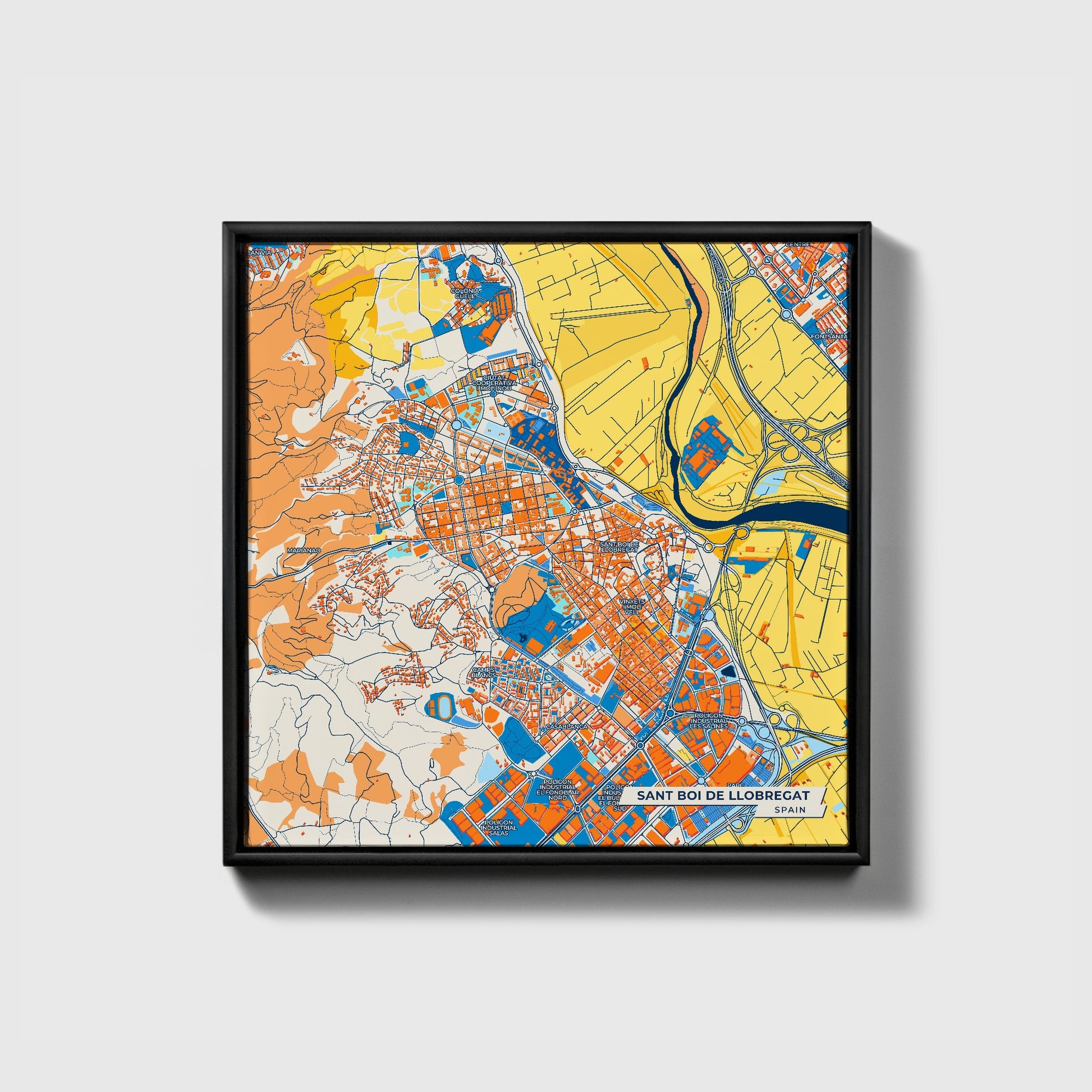 Sant Boi De Llobregat Spain Colorful City Map Canvas Print • Black Framed