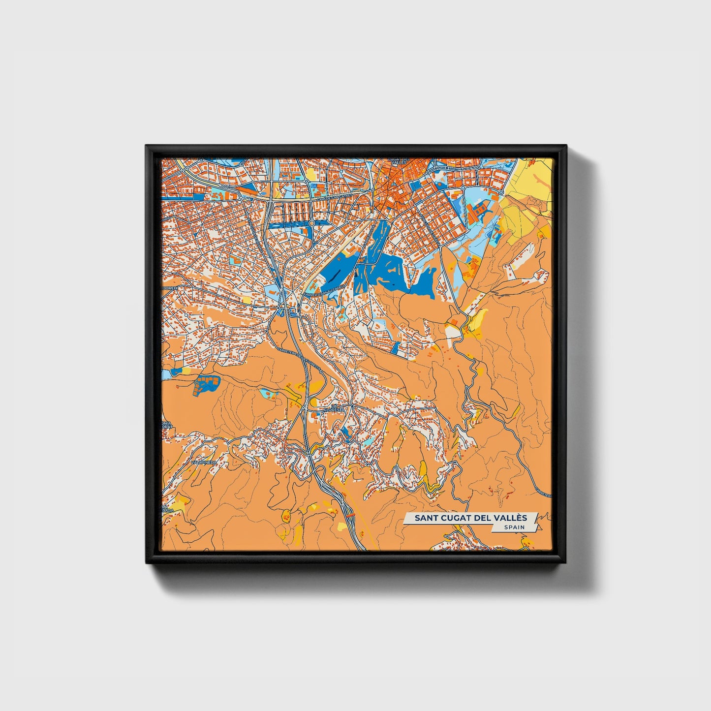 Sant Cugat Del Vallès Spain Colorful City Map Canvas Print • Black Framed
