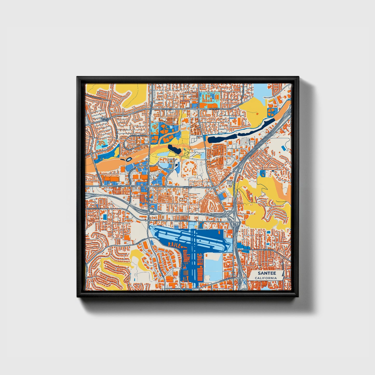 Santee California Colorful City Map Canvas Print • Black Framed