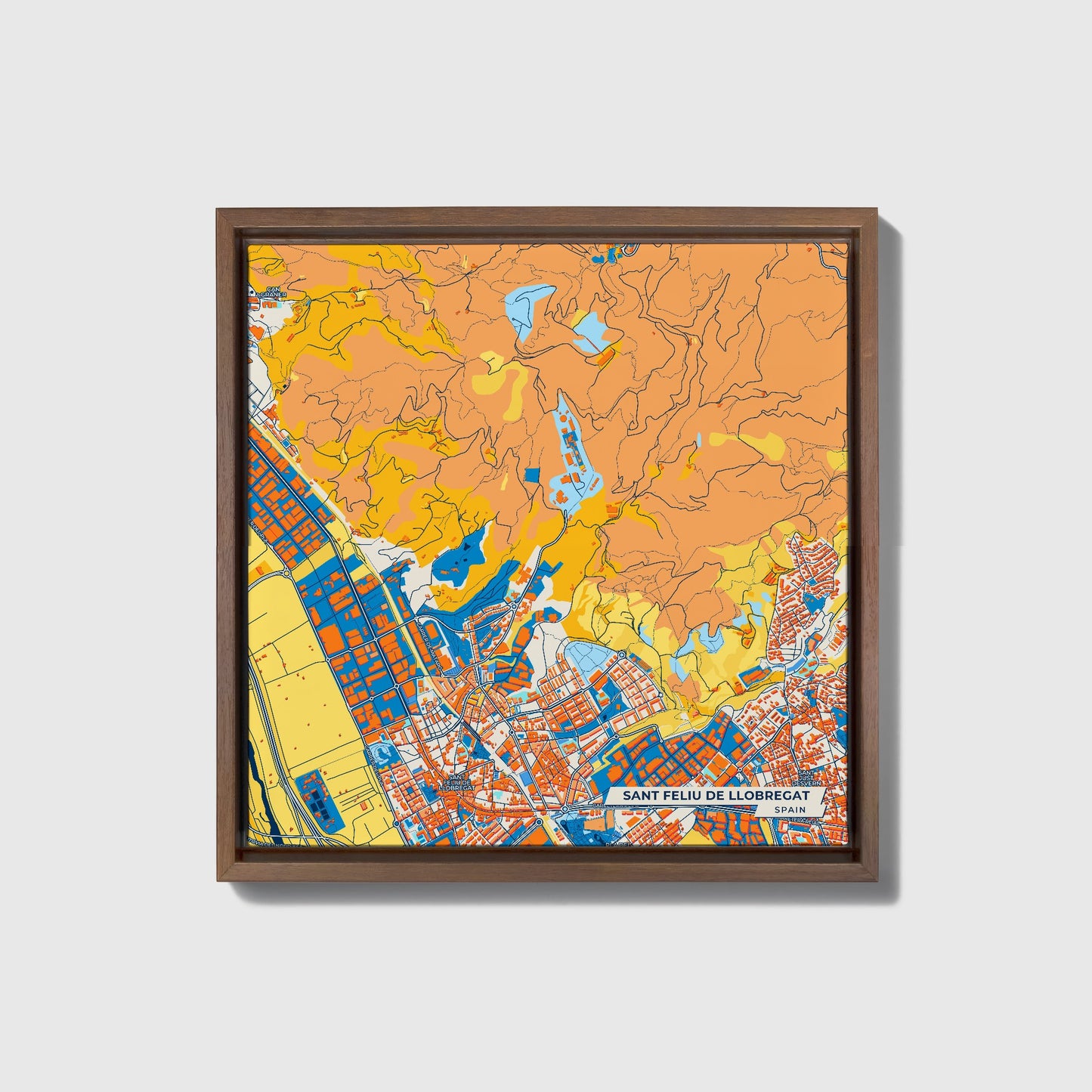 Sant Feliu De Llobregat Spain Colorful City Map Canvas Print • Dark Wooden Framed