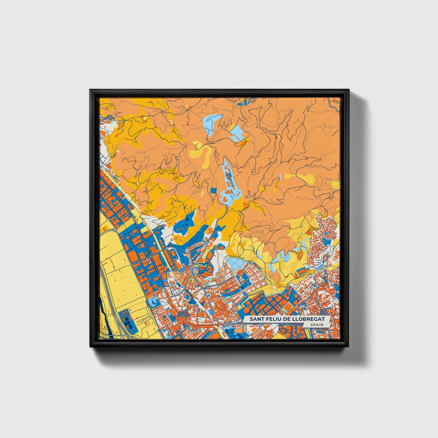 Sant Feliu De Llobregat Spain Colorful City Map Canvas Print • Black Framed