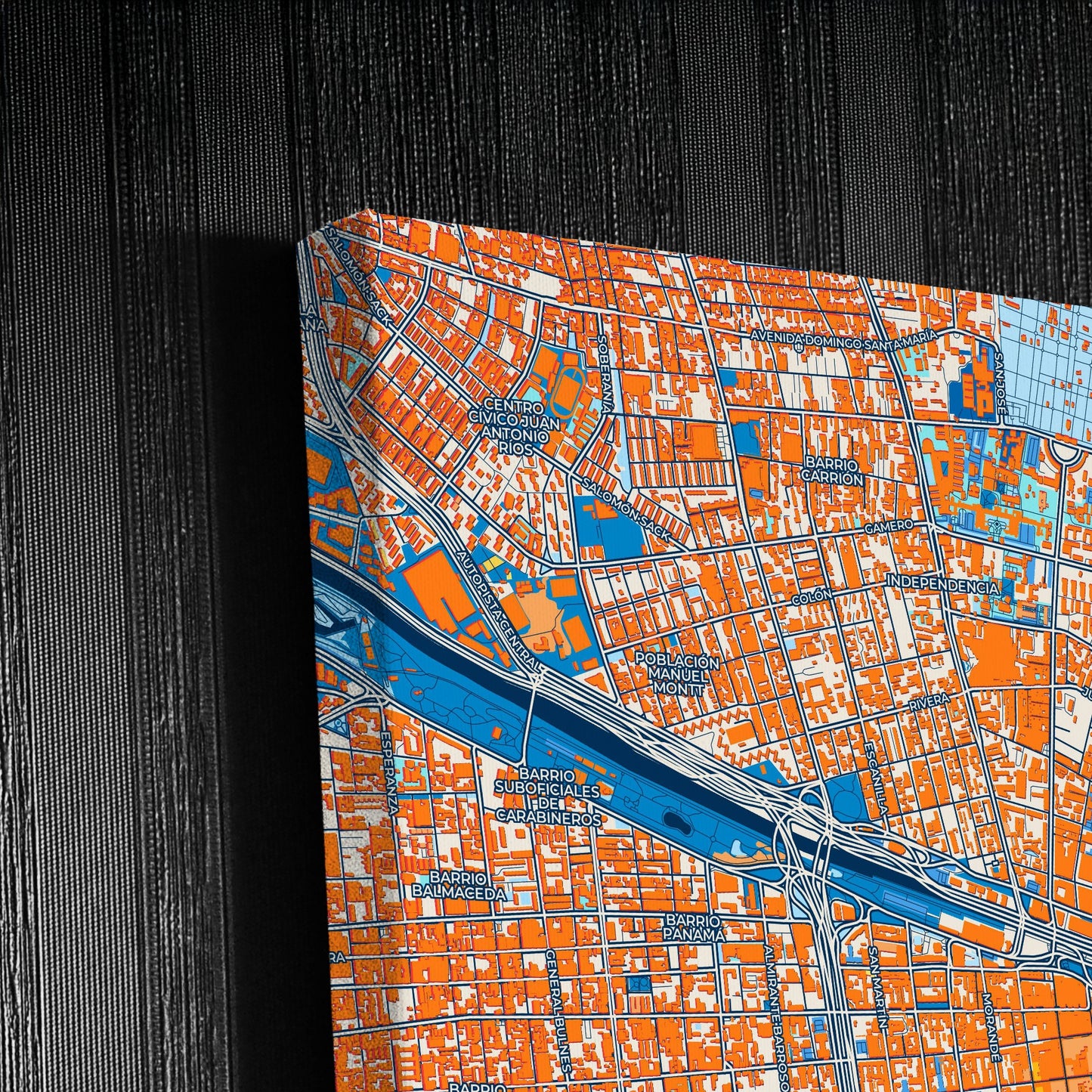 Santiago Chile Colorful City Map Canvas Print Detail