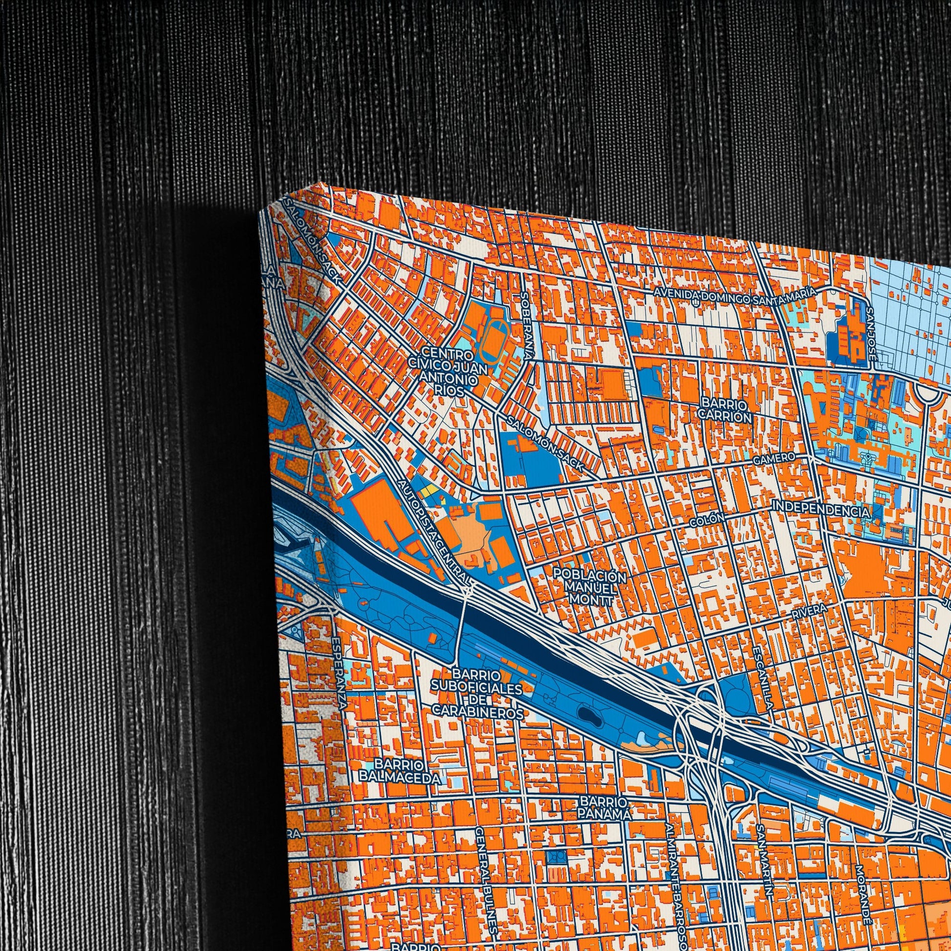 Santiago Chile Colorful City Map Canvas Print Detail